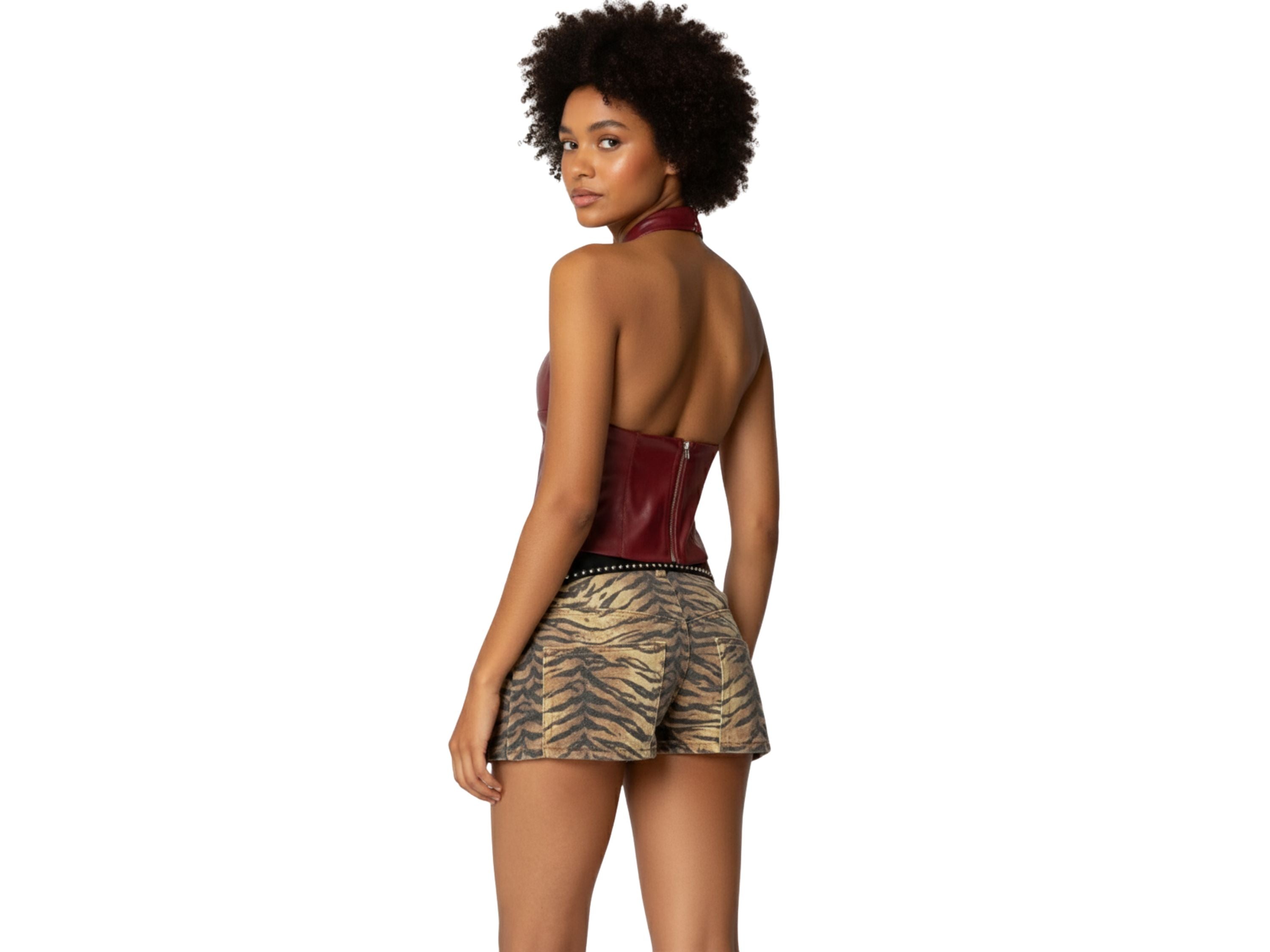 Burgundy Leather Halter Top – Modern Women Style, Genuine Leather Gift, Festival & Evening Outfit for Her
