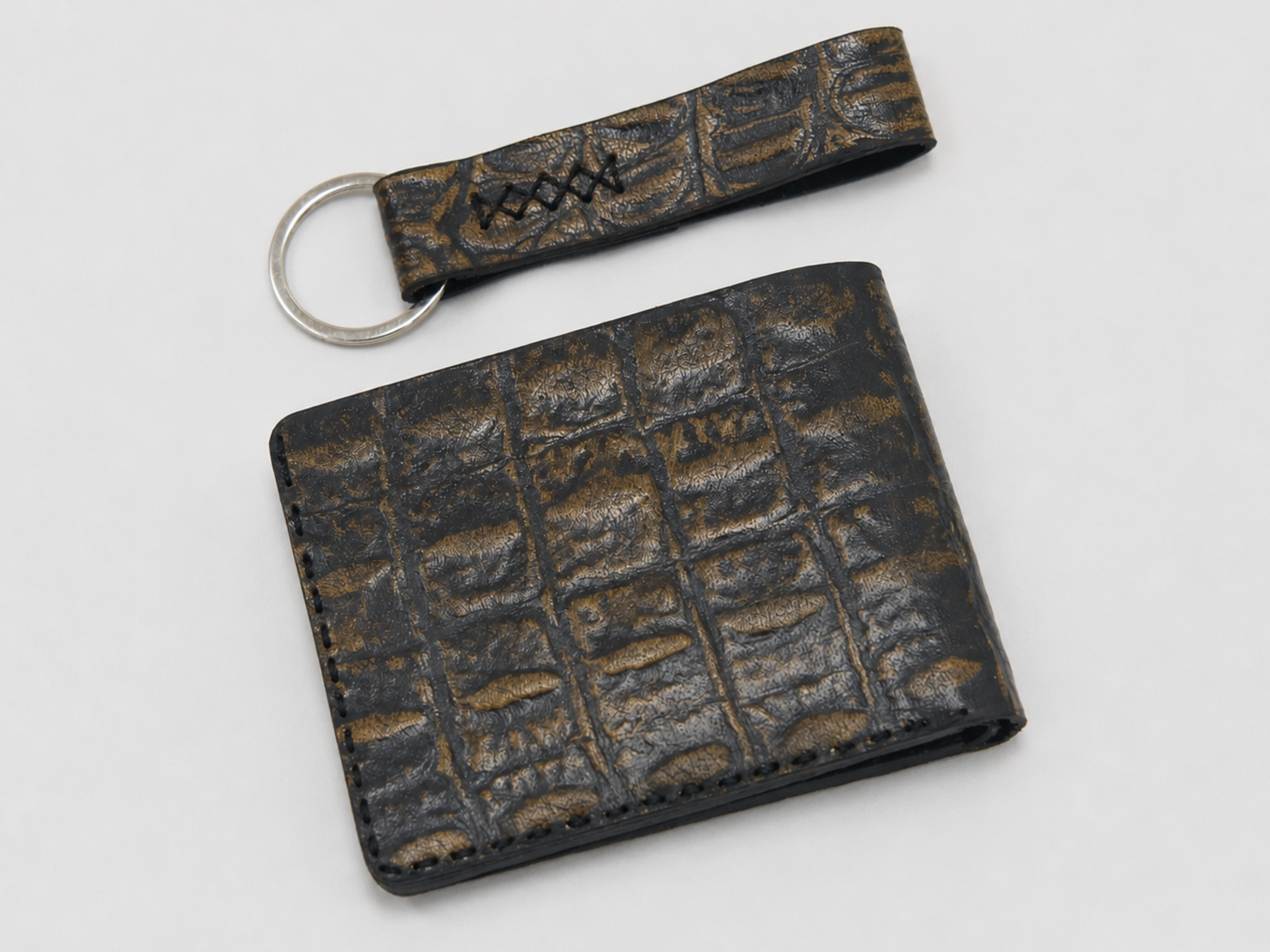Leather crocodile handmade Bifold Wallet for men's wedding gift slim card holder with key chains exotic wallets gifts for him