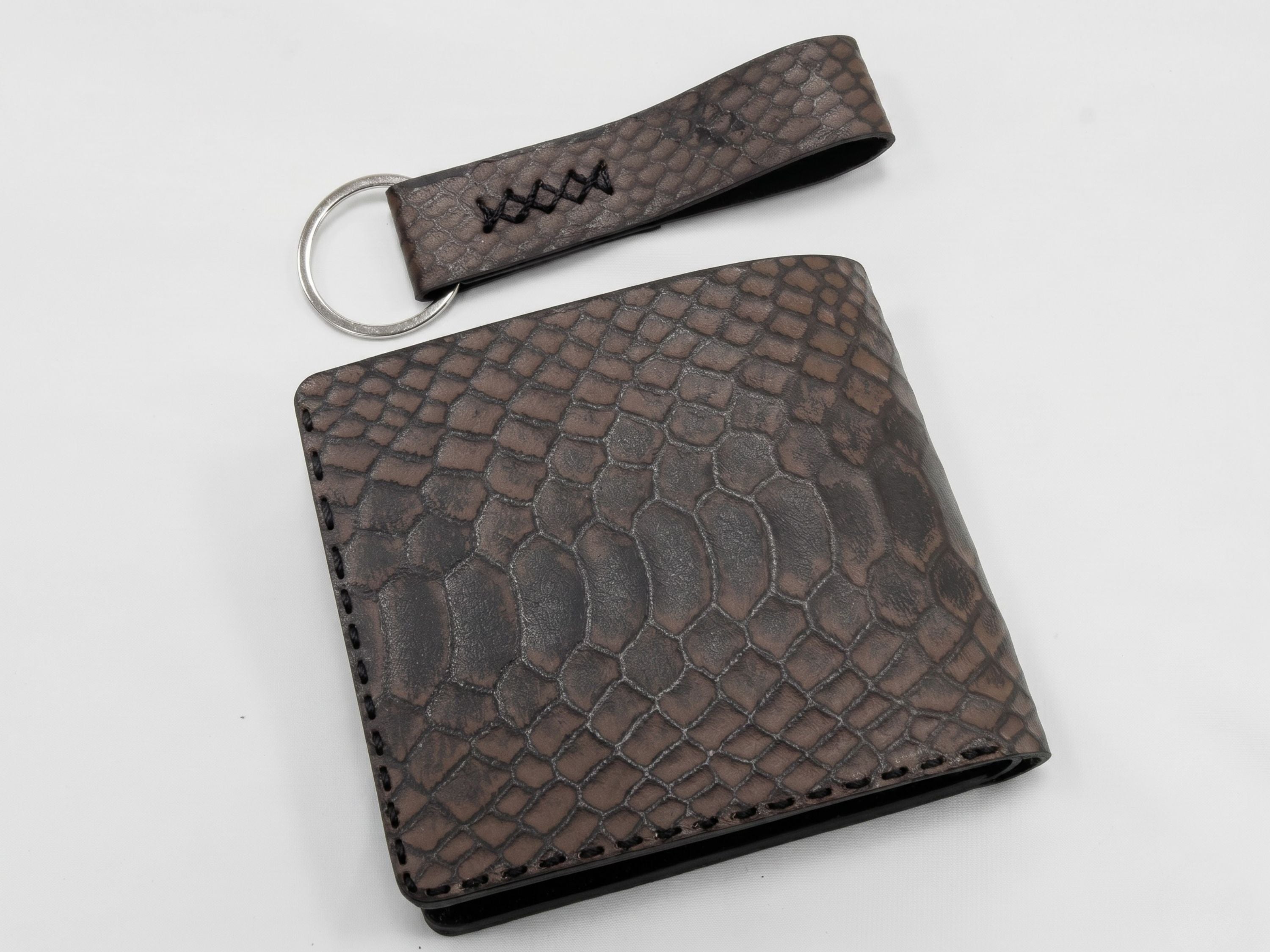 Handmade python snake leather wallet for men's engraved wallets bifold slim card holder with key chains fathers day gifts for dad