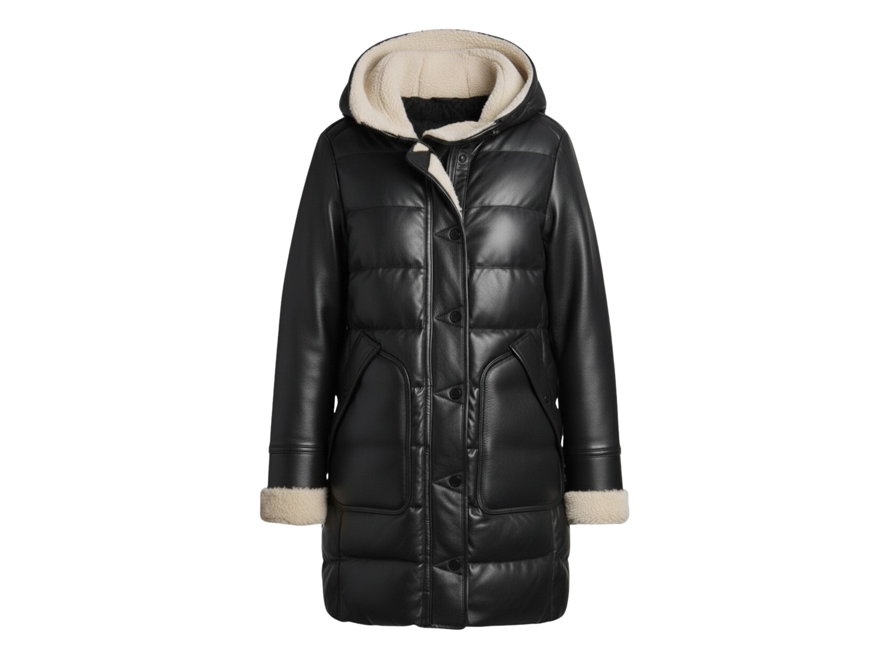 Black Leather Jacket for Women – Winter Coat Cozy Winter Clothing