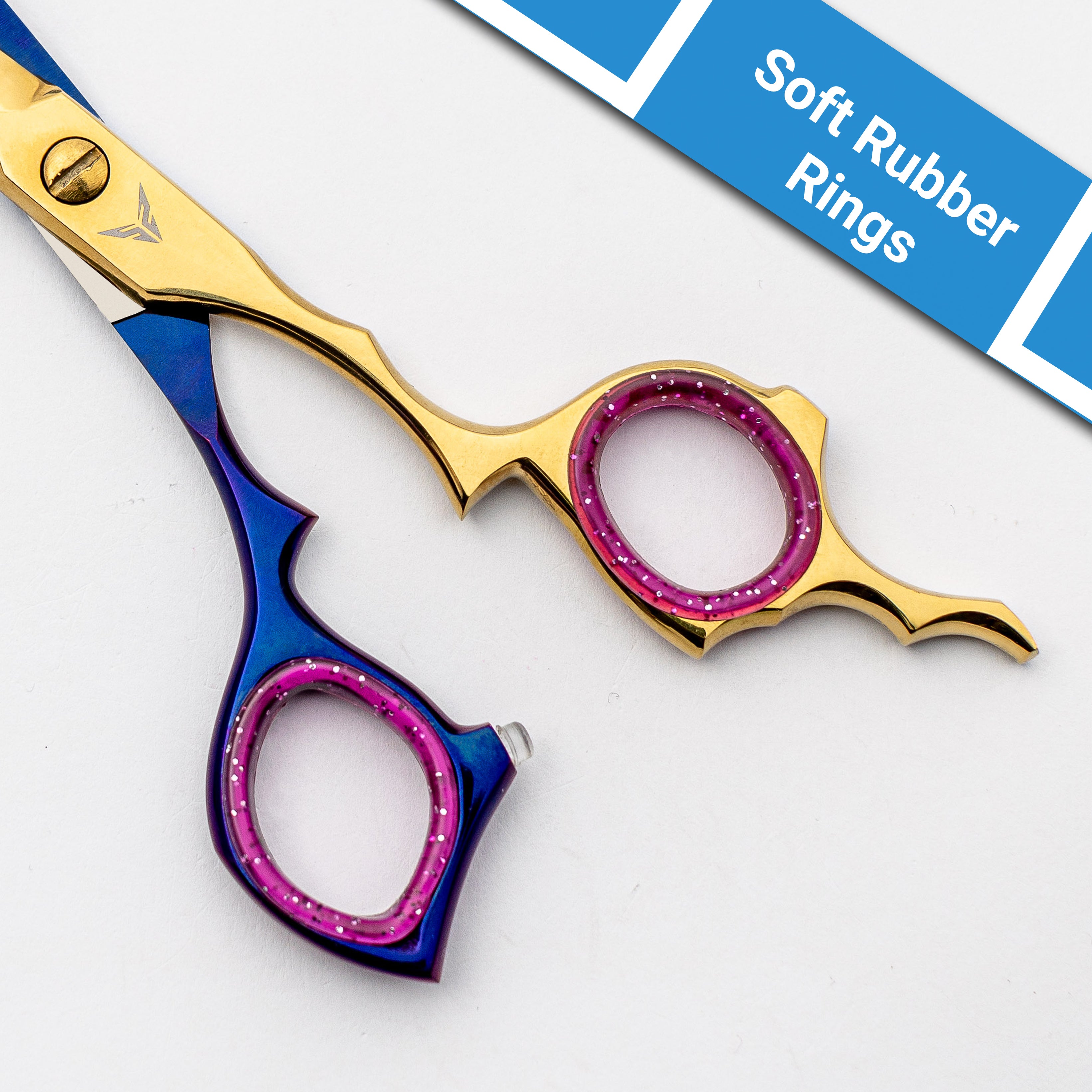 Barber Scissors Blue and Gold Color 6.5 Inch Japanese Steel Hair Cutting Tool for Hairdressers Stylists with Storage Pouch