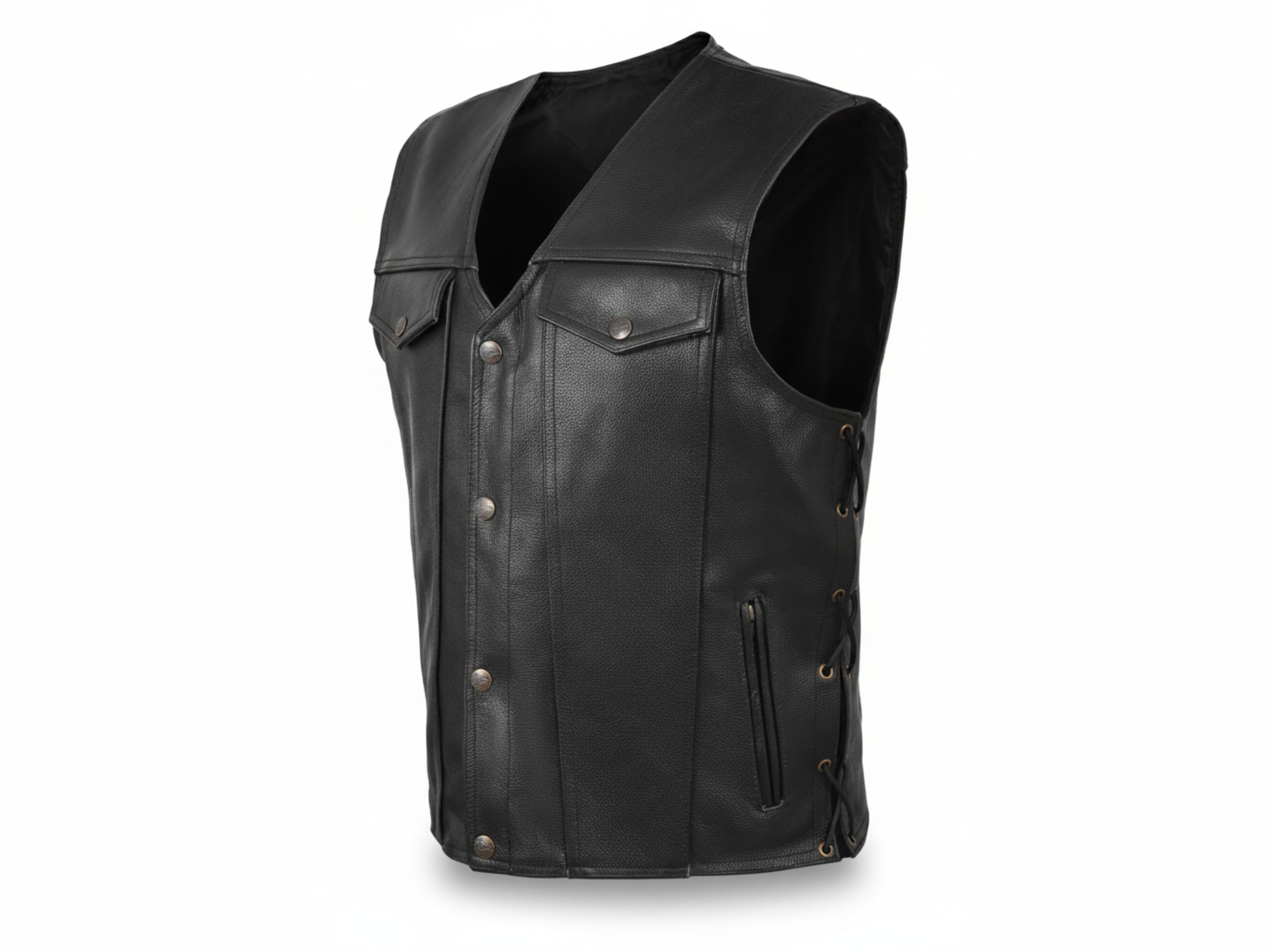 Outlaw Men's Denim style buffalo Leather vest with side laces