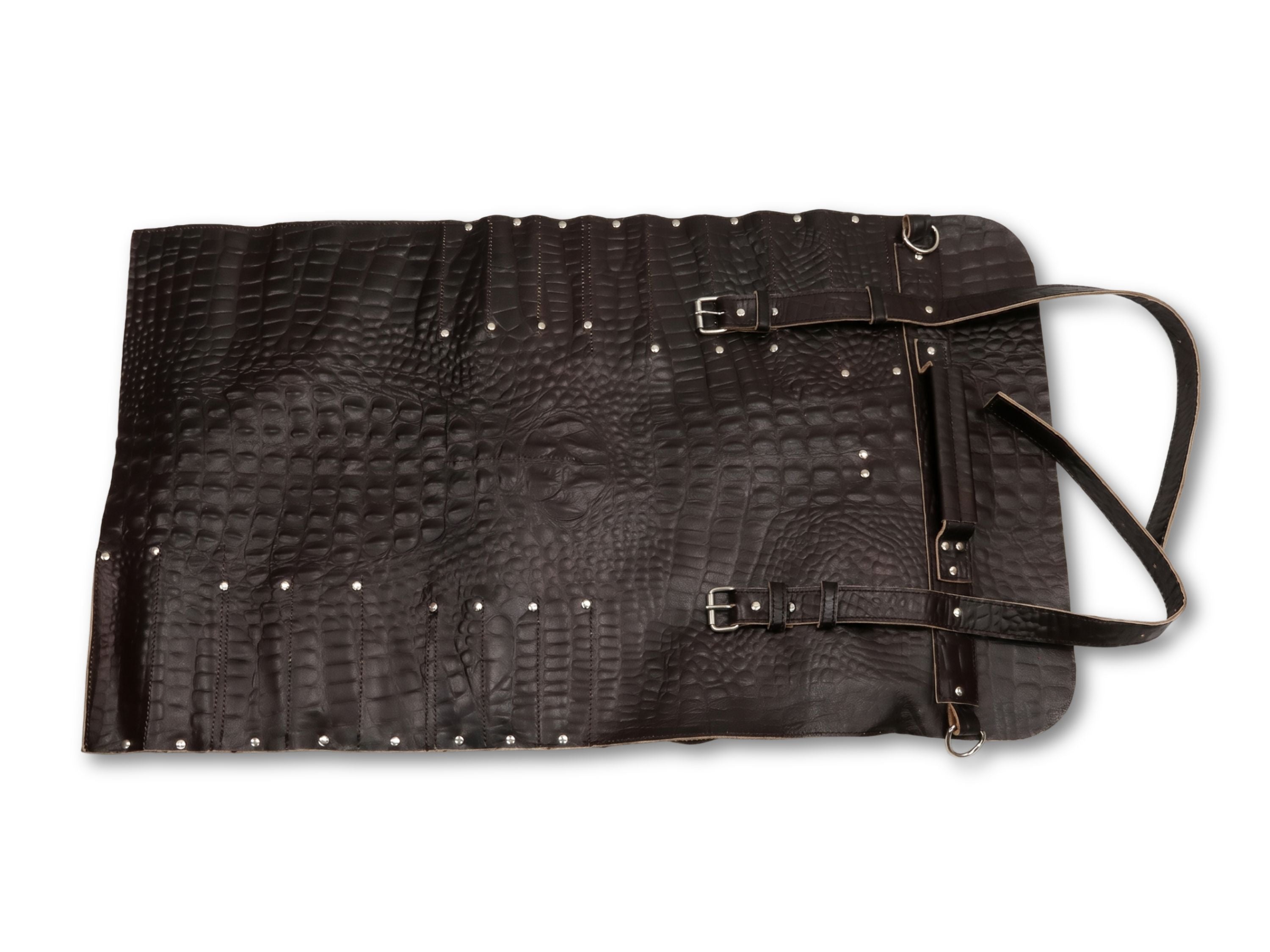 Crocodile real leather knife roll 16 slots of portable cutlery knives bag roll with long stripes kitchen accessories graduation gifts