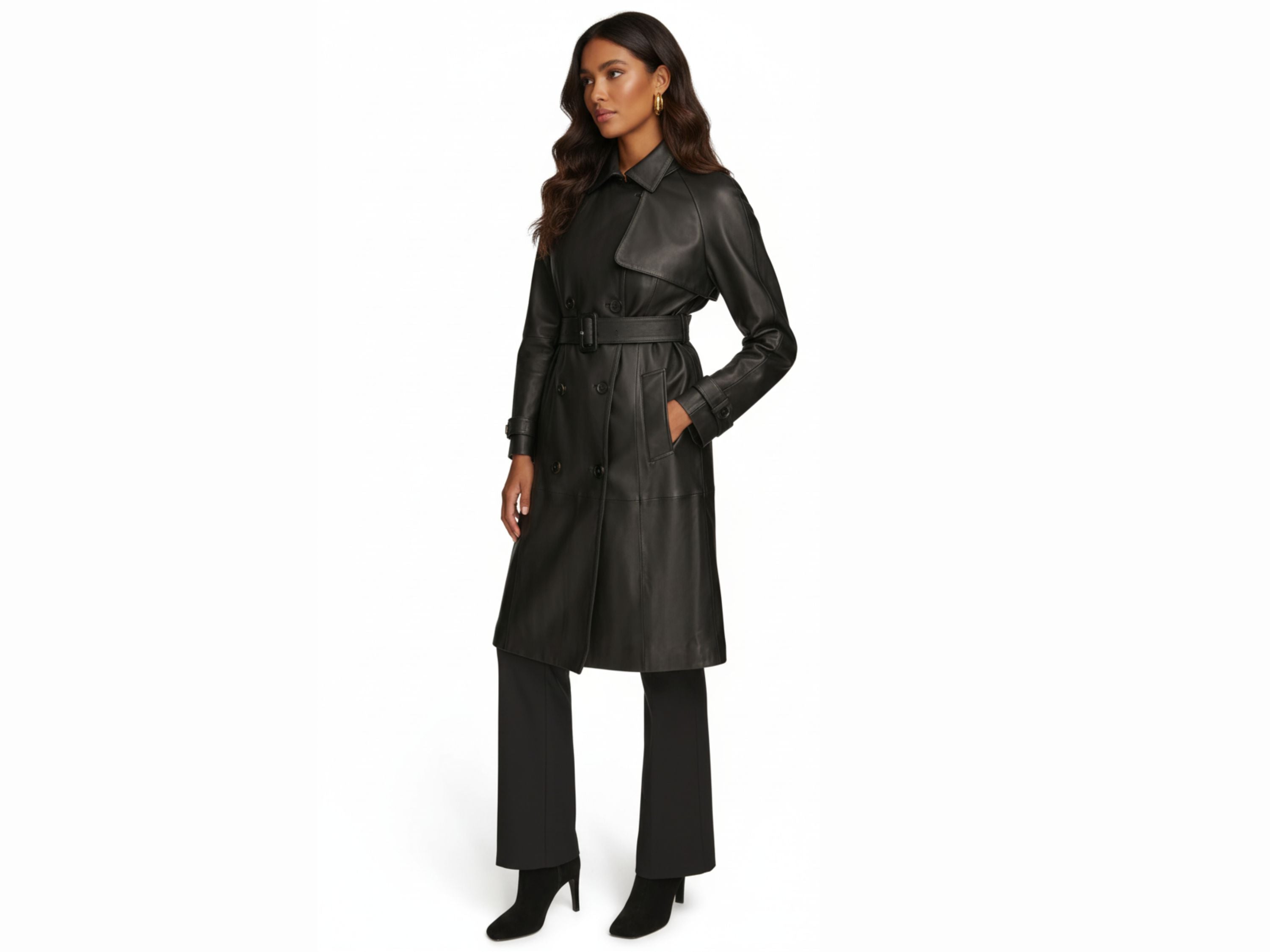 Long Leather Coat – Black Women’s Luxury Outerwear, Genuine Leather Trench, Fall Fashion Gift for Her business owner gifts