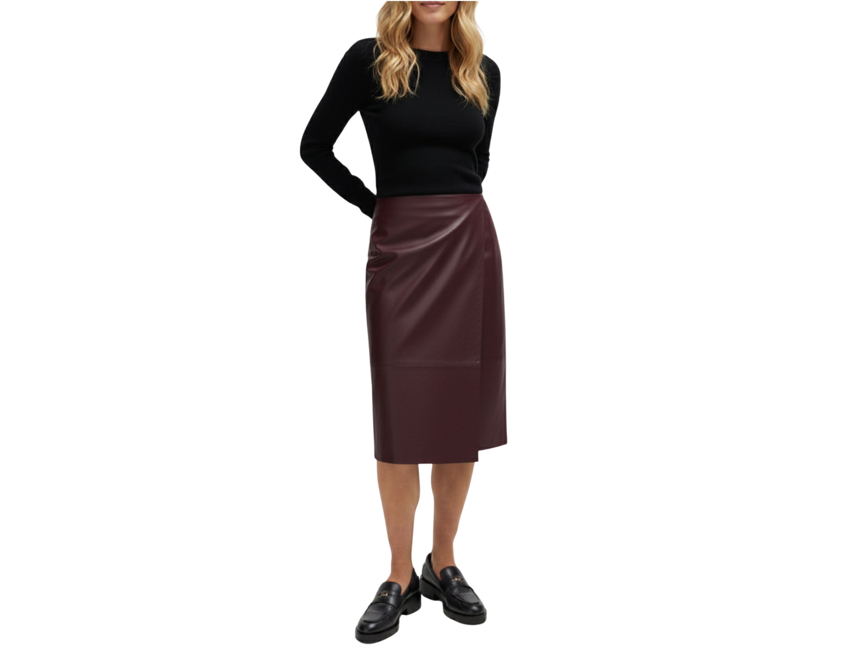 Leather Wrap Skirt Midi style Black, Beige & Burgundy Lamb skin Leather Skirt, Womens Clothing, Christmas Gift luxury corporate gift