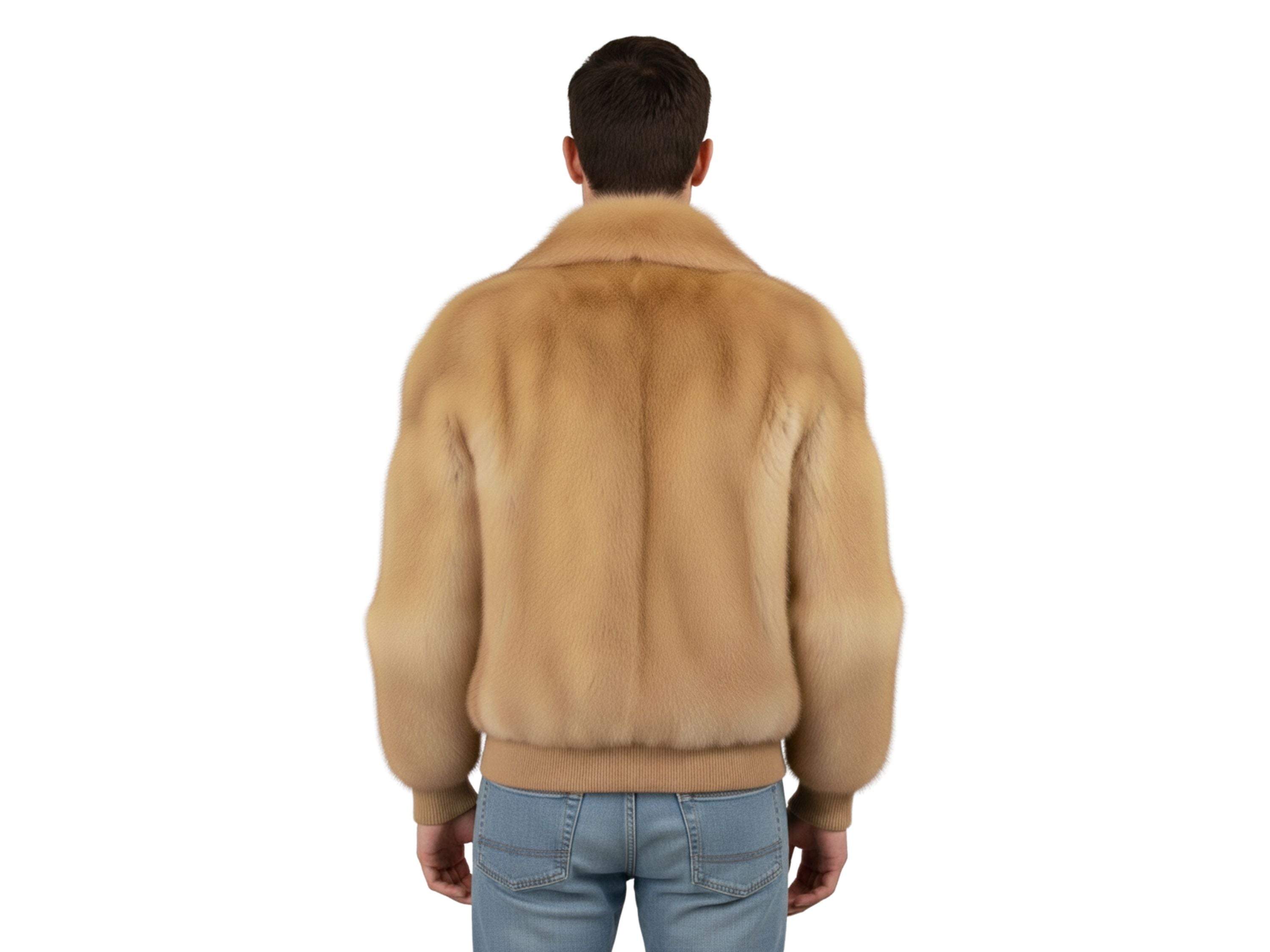 Bespoke Red Fox Fur Men’s Bomber Jacket – One-of-a-Kind Handmade Luxury Genuine Fur Designer Coat