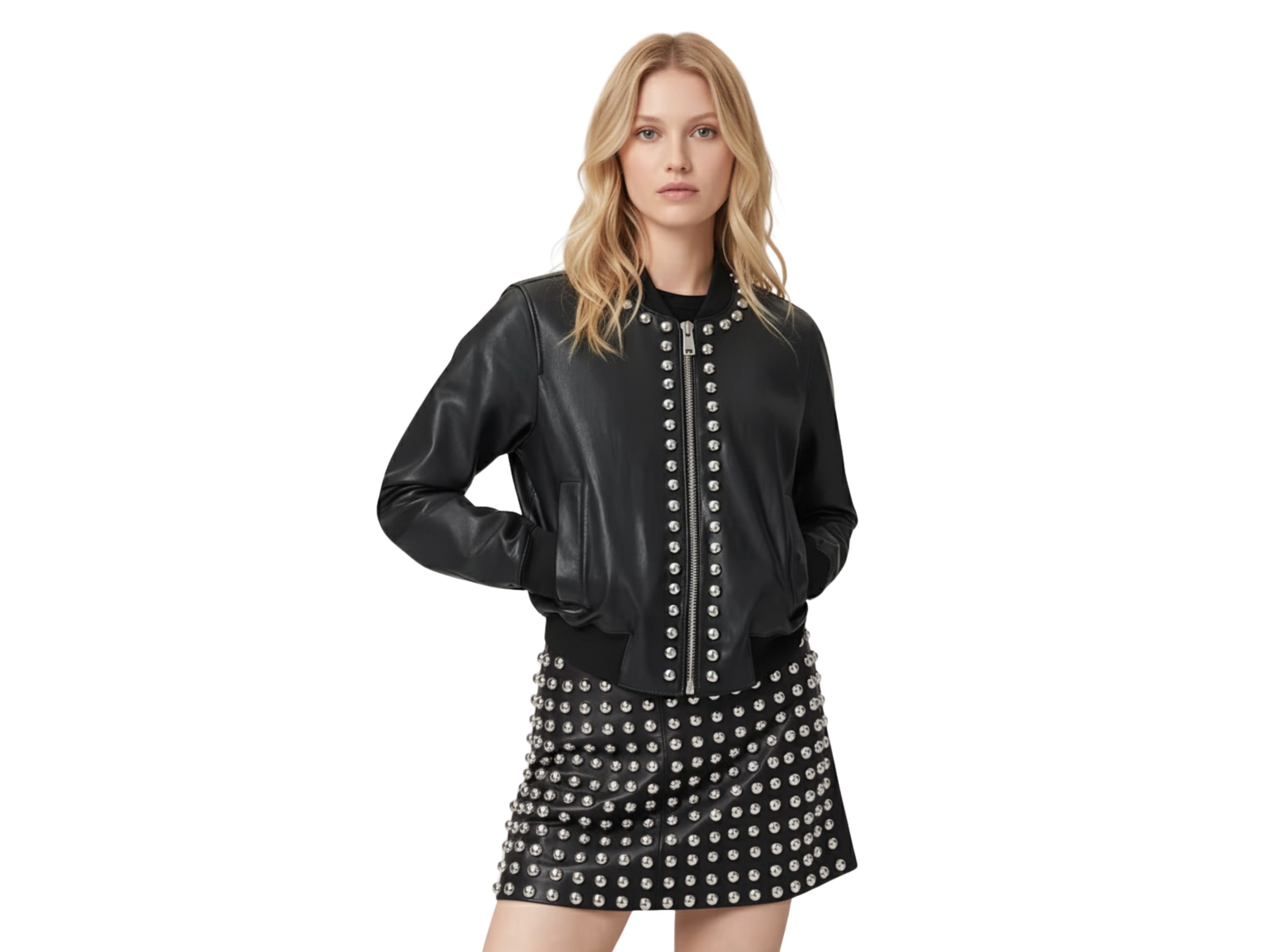 Leather Skirt Silver Studded Style | Black, Red & Burgundy Lambskin Mini Skirt | Women’s Luxury Fall Fashion & Christmas Gift by Eighty Seven Groups