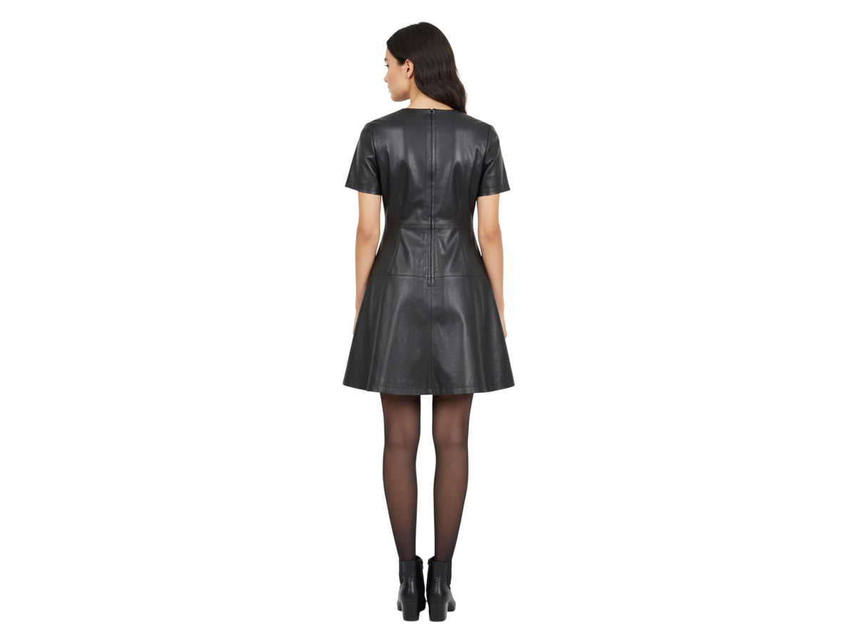 open lace back dress Leather Skater Dress for Women – Black, Red & Burgundy Genuine Leather Dress  | Handmade Luxury Gift for Her