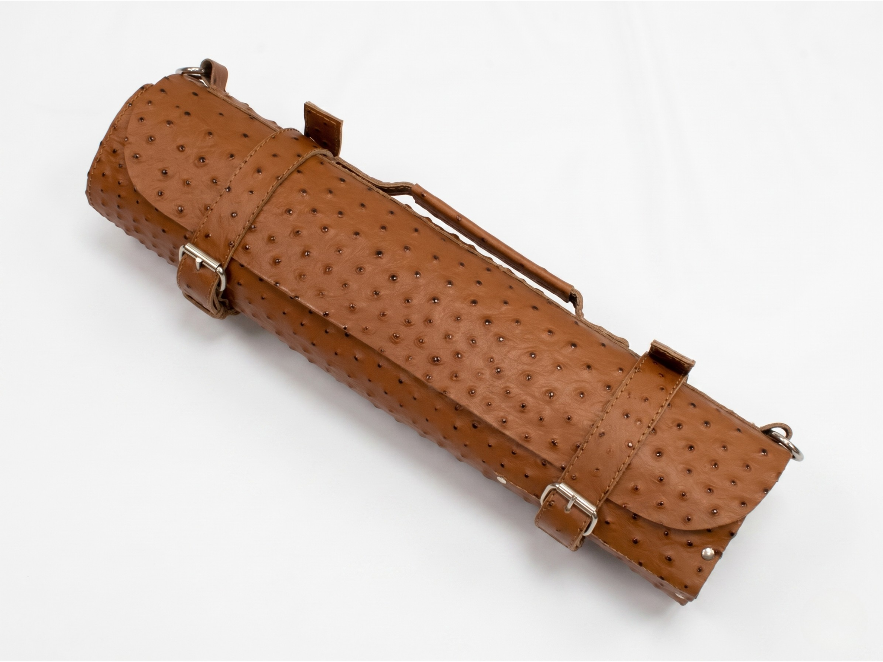 Premium Ostrich Brown Leather Chef Roll – 16-Slot Knife Holder, Portable Cutlery Storage, Kitchen Gear, Travel Wrap Bag, Gift for Professional Chefs & Cooking Enthusiasts