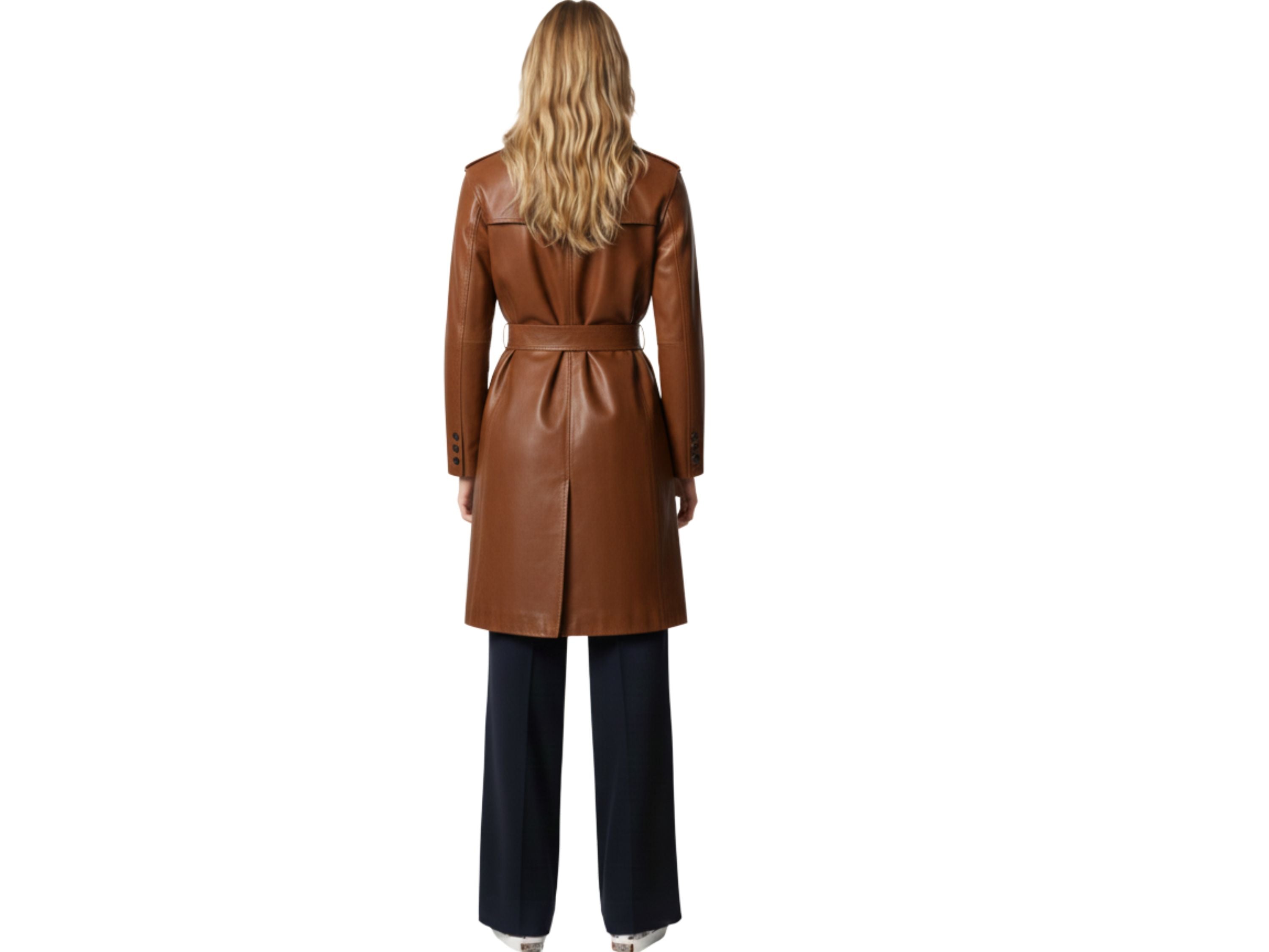 Brown Leather Trench Coat – Women’s Luxury Office Wear