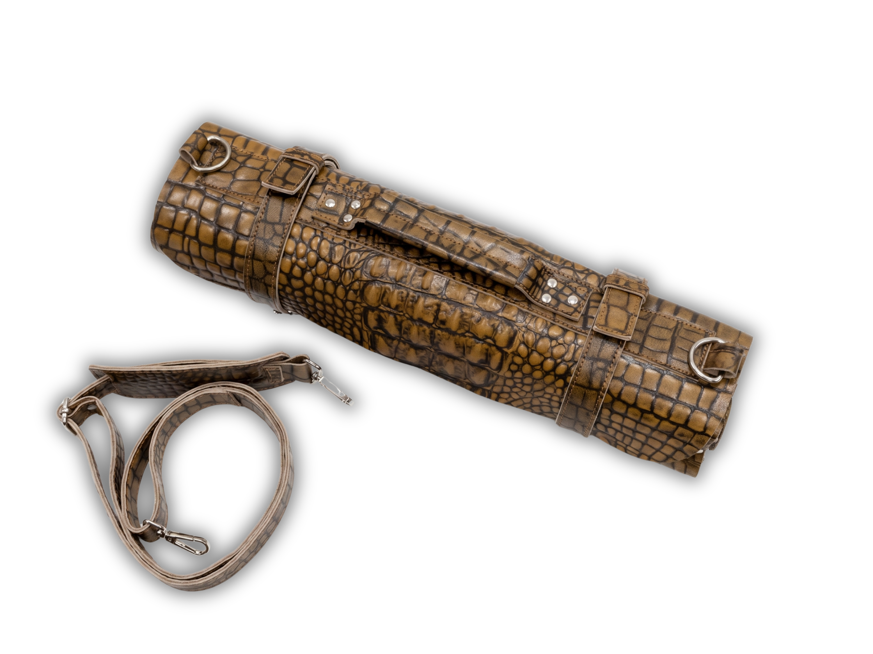 Crocodile genuine leather chef knife roll 16 slots of portable cutlery knives roll wrap holder knife travel and storage bag gifts for chef