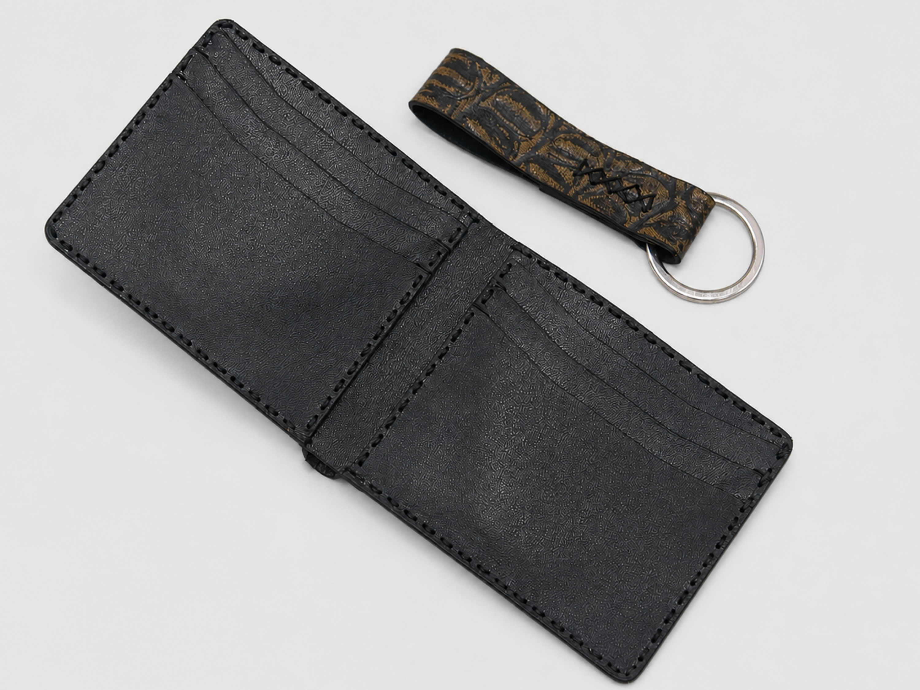 Leather crocodile handmade Bifold Wallet for men's wedding gift slim card holder with key chains exotic wallets gifts for him