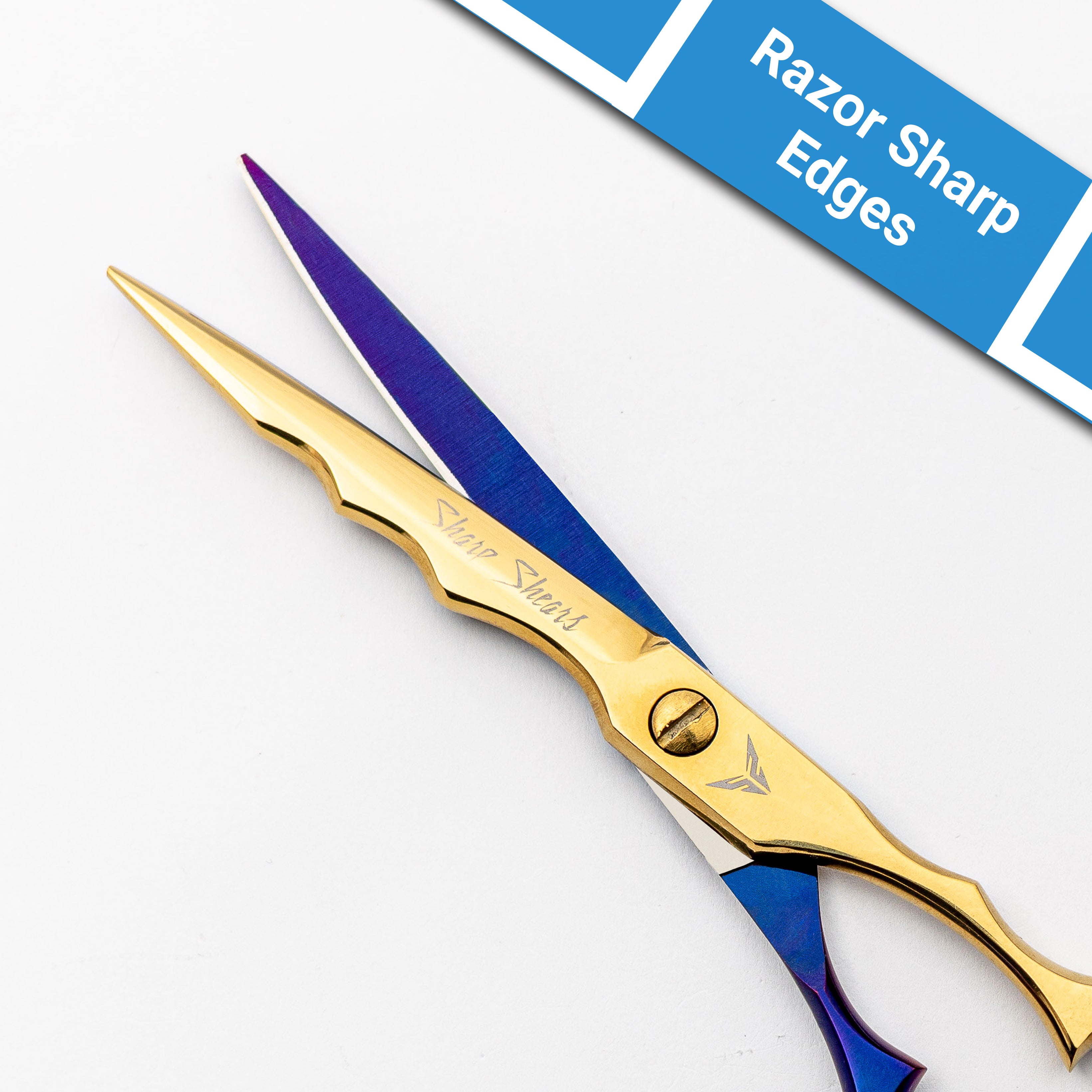 Barber Scissors Blue and Gold Color 6.5 Inch Japanese Steel Hair Cutting Tool for Hairdressers Stylists with Storage Pouch