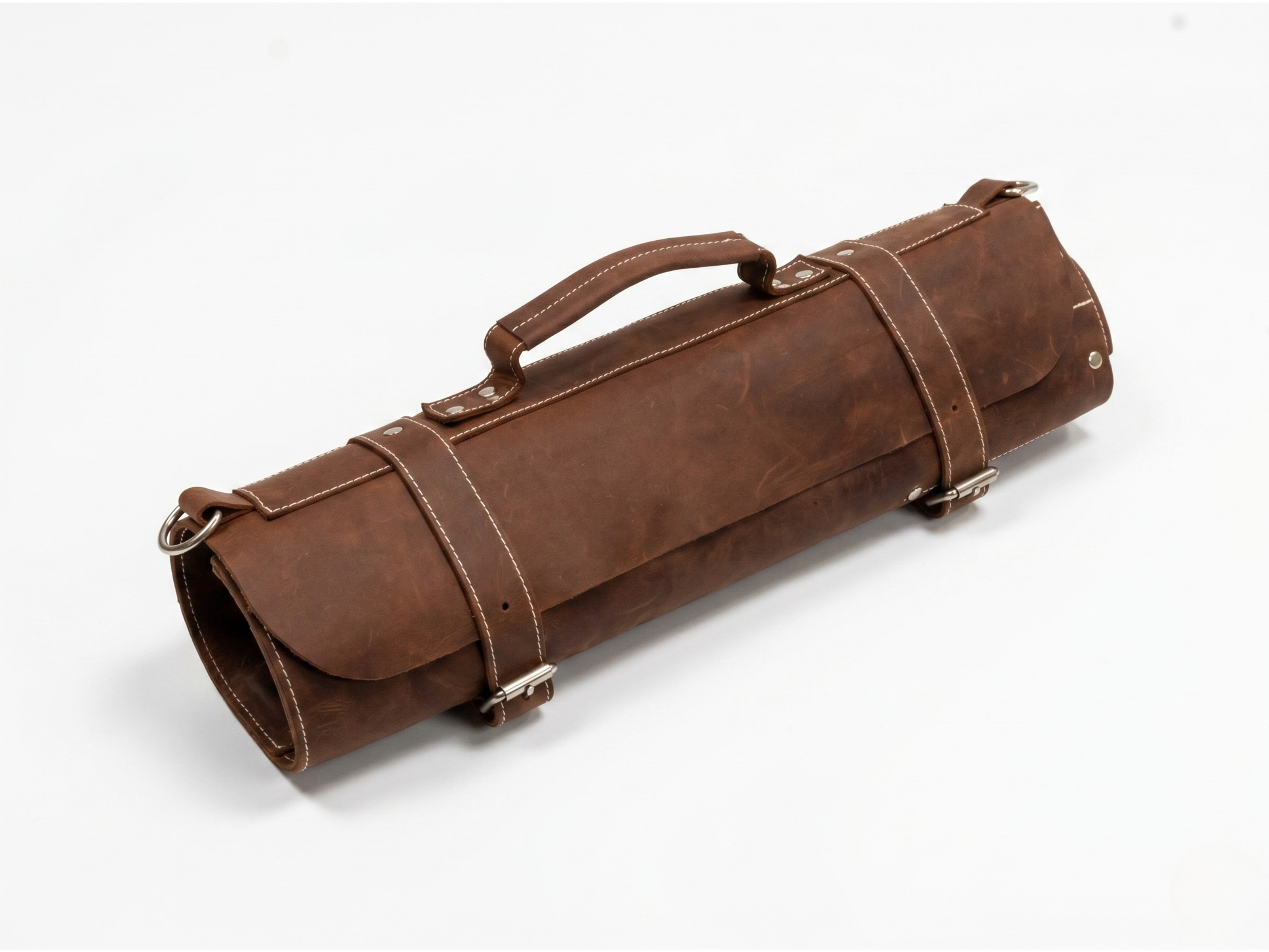 Premium  Brown Leather Chef Roll – 16-Slot Knife Holder, Portable Cutlery Storage, Travel Kitchen Wrap Bag, Gift for Professional Chefs & Culinary Enthusiasts