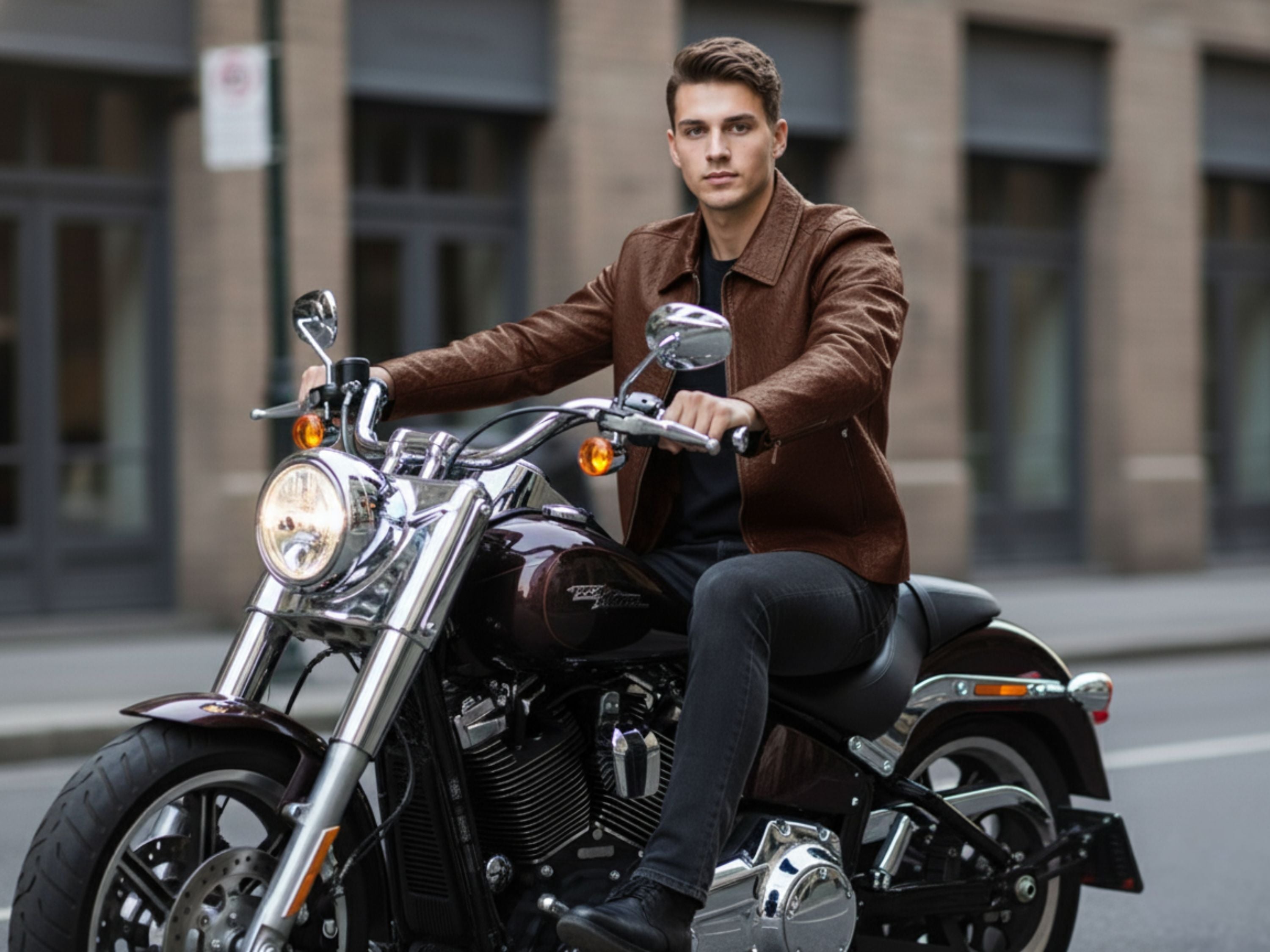Real Ostrich-Pattern Leather Men’s Brown Motorcycle Biker Jacket | Handmade Western Coat
