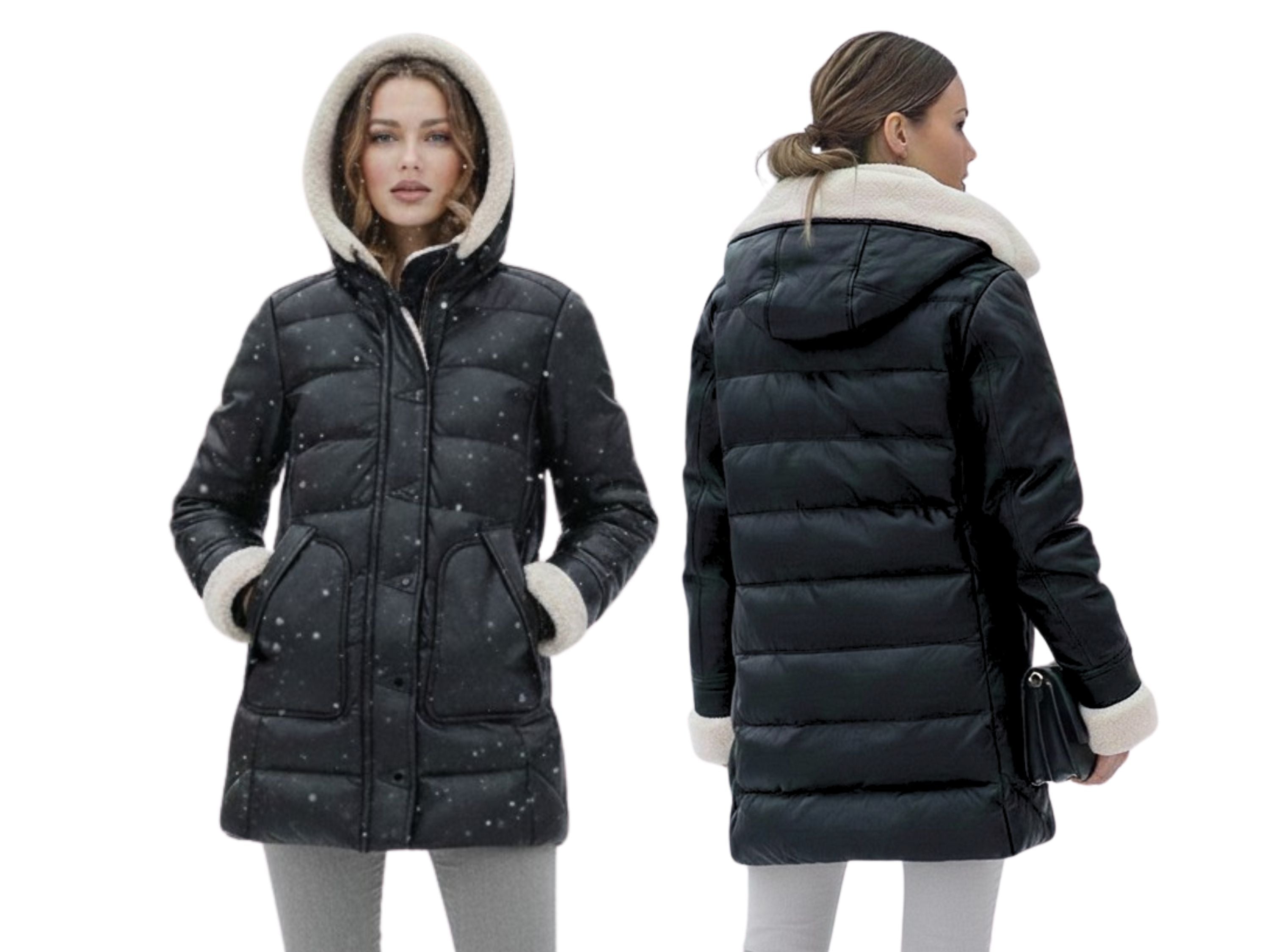 Black Leather Jacket for Women – Winter Coat Cozy Winter Clothing