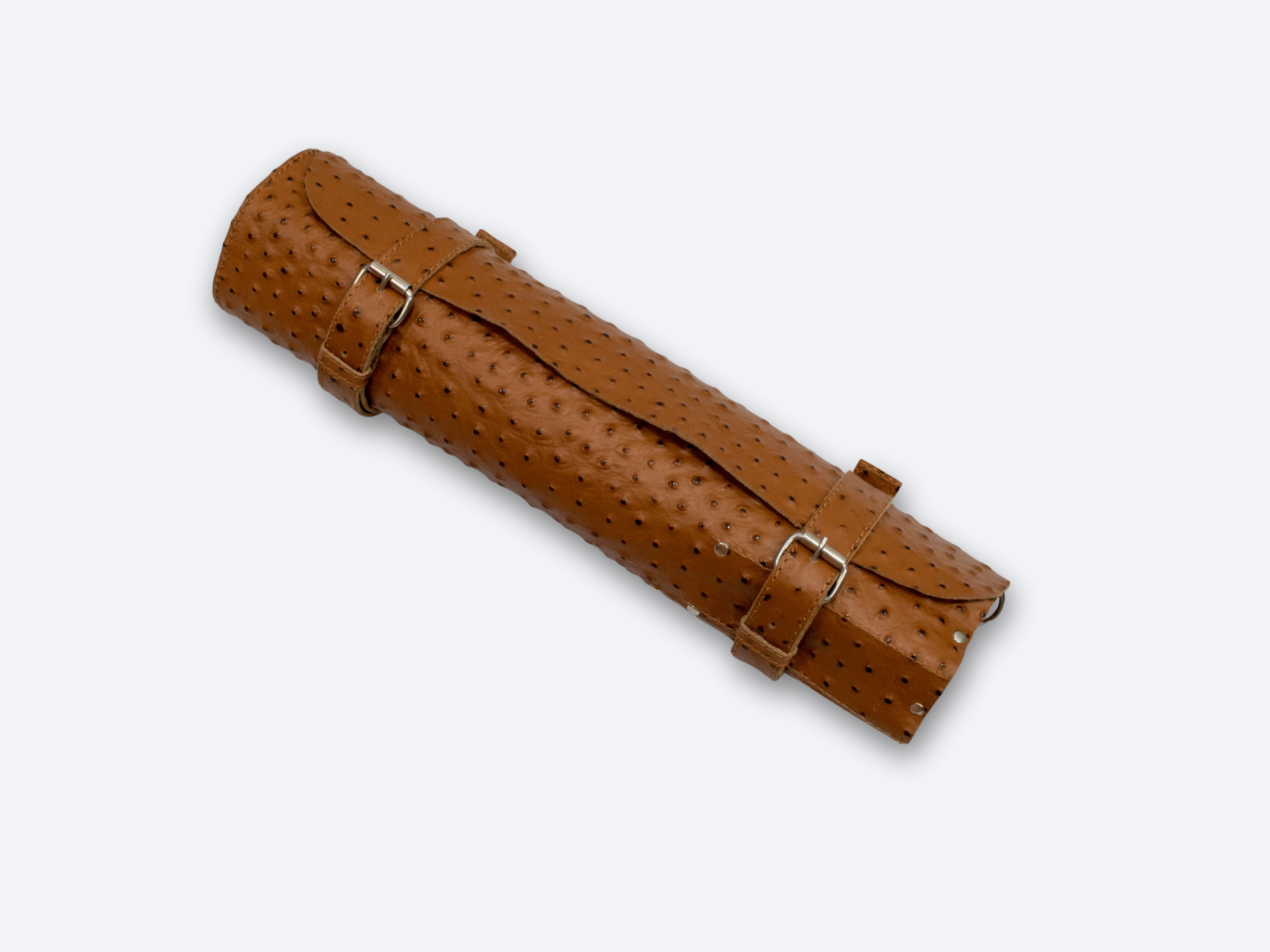 Premium Ostrich Brown Leather Chef Roll – 16-Slot Knife Holder, Portable Cutlery Storage, Kitchen Gear, Travel Wrap Bag, Gift for Professional Chefs & Cooking Enthusiasts