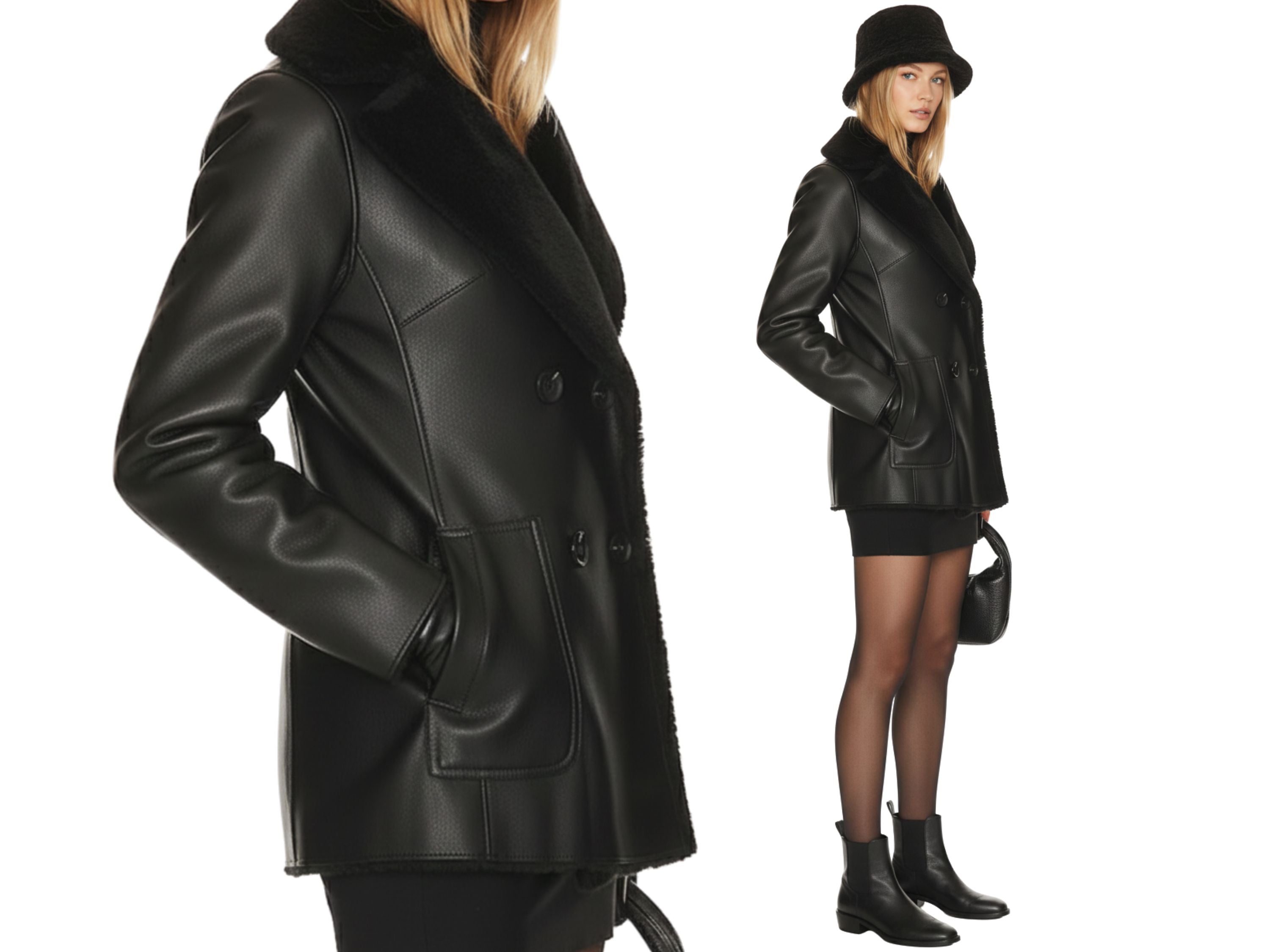 Lambskin Leather Women’s Coat with Shearling Fur