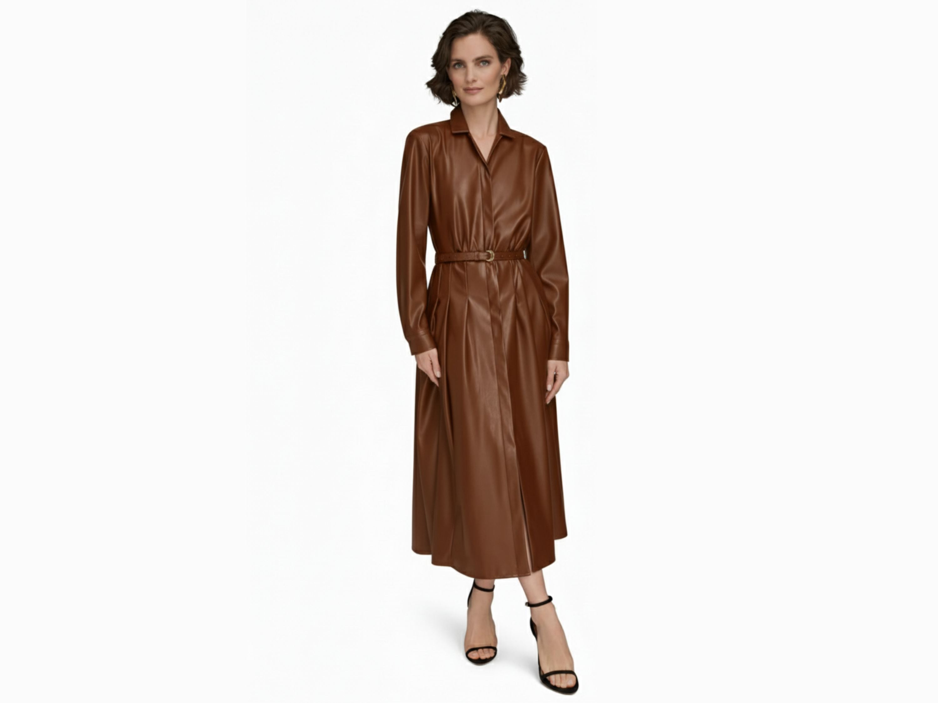 Leather Midi Shirt Dress – Black & Brown | Unique Women Style | Fall Style Gifts | Luxury Leather Anniversary Gifts for Her