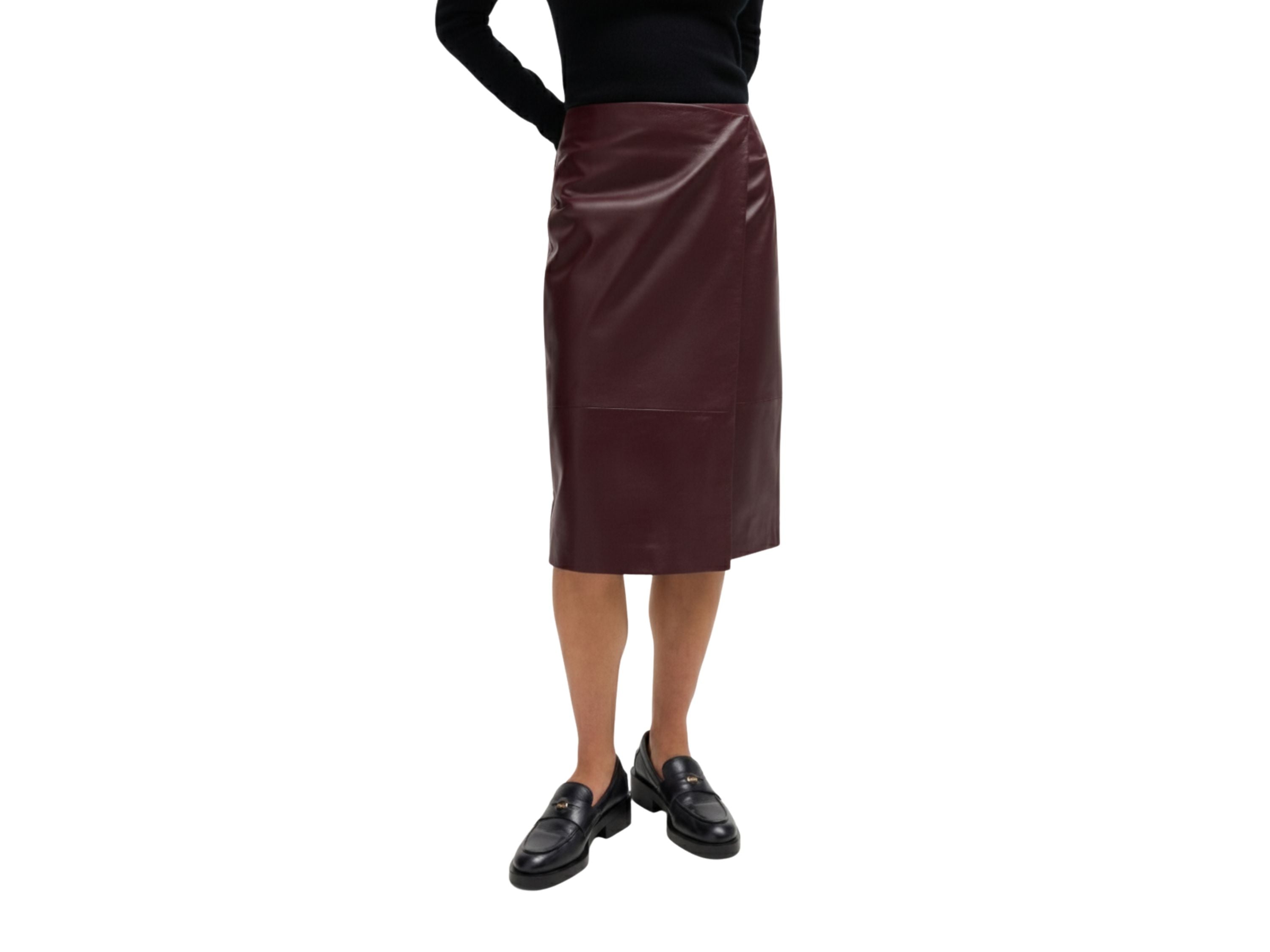 Leather Wrap Skirt Midi style Black, Beige & Burgundy Lamb skin Leather Skirt, Womens Clothing, Christmas Gift luxury corporate gift