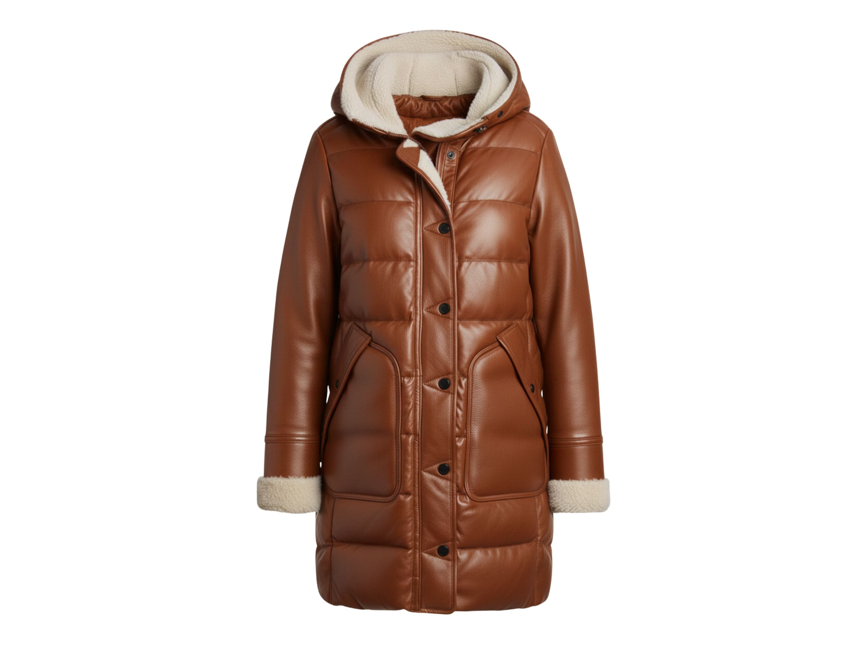 Brown Leather Jacket for Women – Winter Coat Cozy Winter Clothing