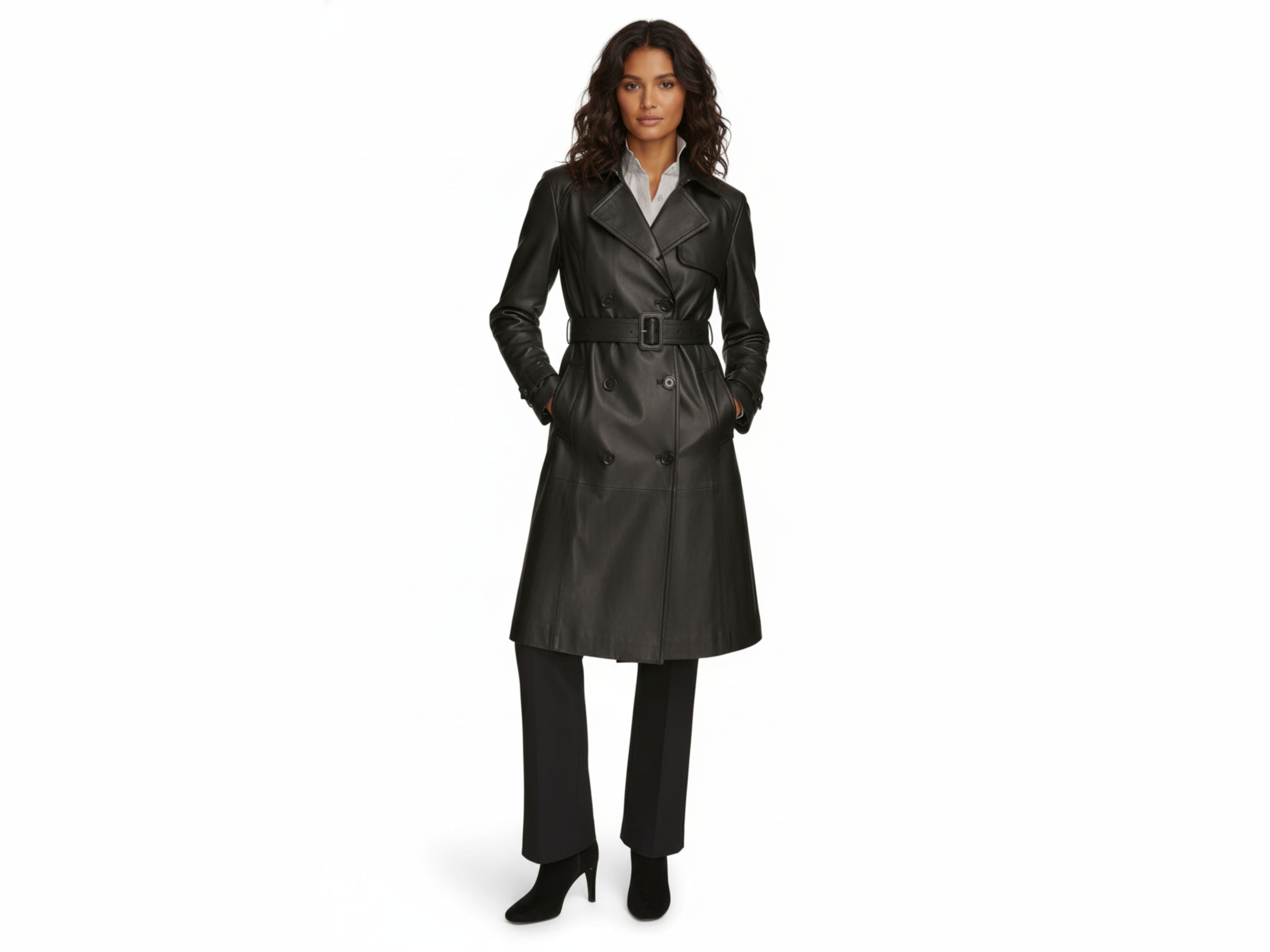 Long Leather Coat – Black Women’s Luxury Outerwear, Genuine Leather Trench, Fall Fashion Gift for Her business owner gifts