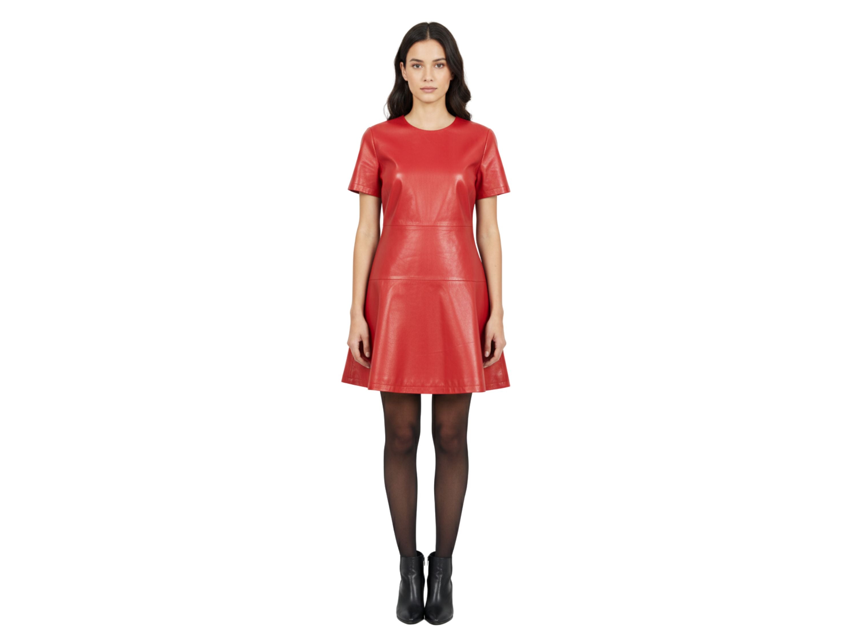 Leather Skater Dress for Women – Handmade Genuine Leather Party Dress | Luxury Gift for Her | Black, Red & Burgundy