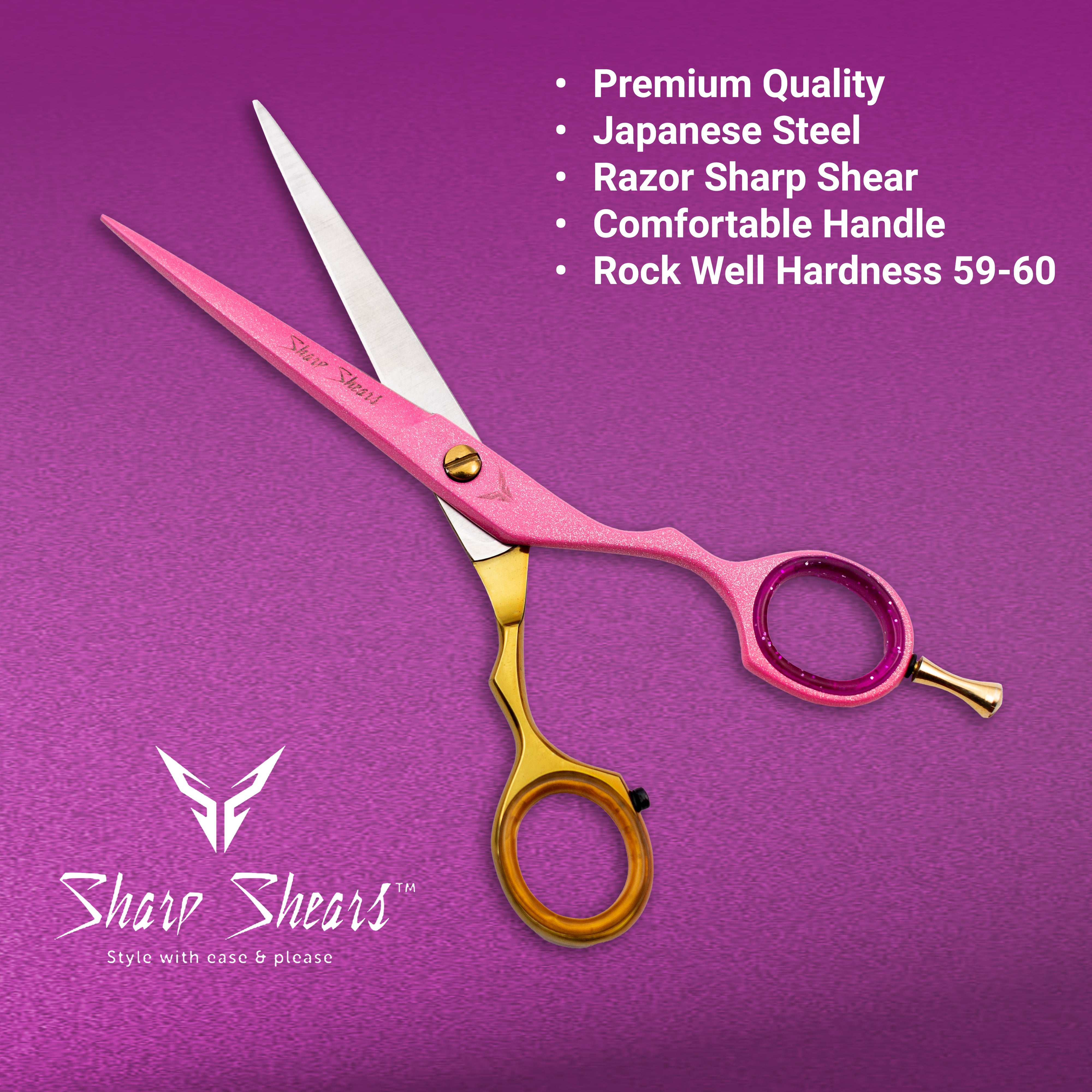 Hairdressing Shears – Professional Hair Cutting Scissors, Barber Shears, Scissors & Hairdresser Tools 6.5" Pink and Gold Hair Scissors