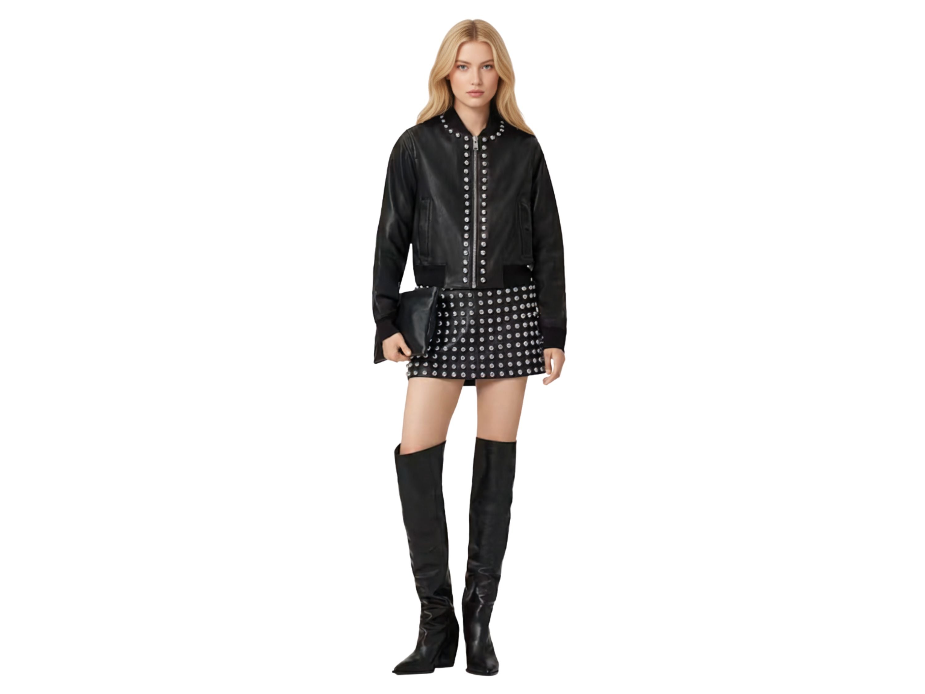 Leather Skirt Silver Studded Style | Black, Red & Burgundy Lambskin Mini Skirt | Women’s Luxury Fall Fashion & Christmas Gift by Eighty Seven Groups