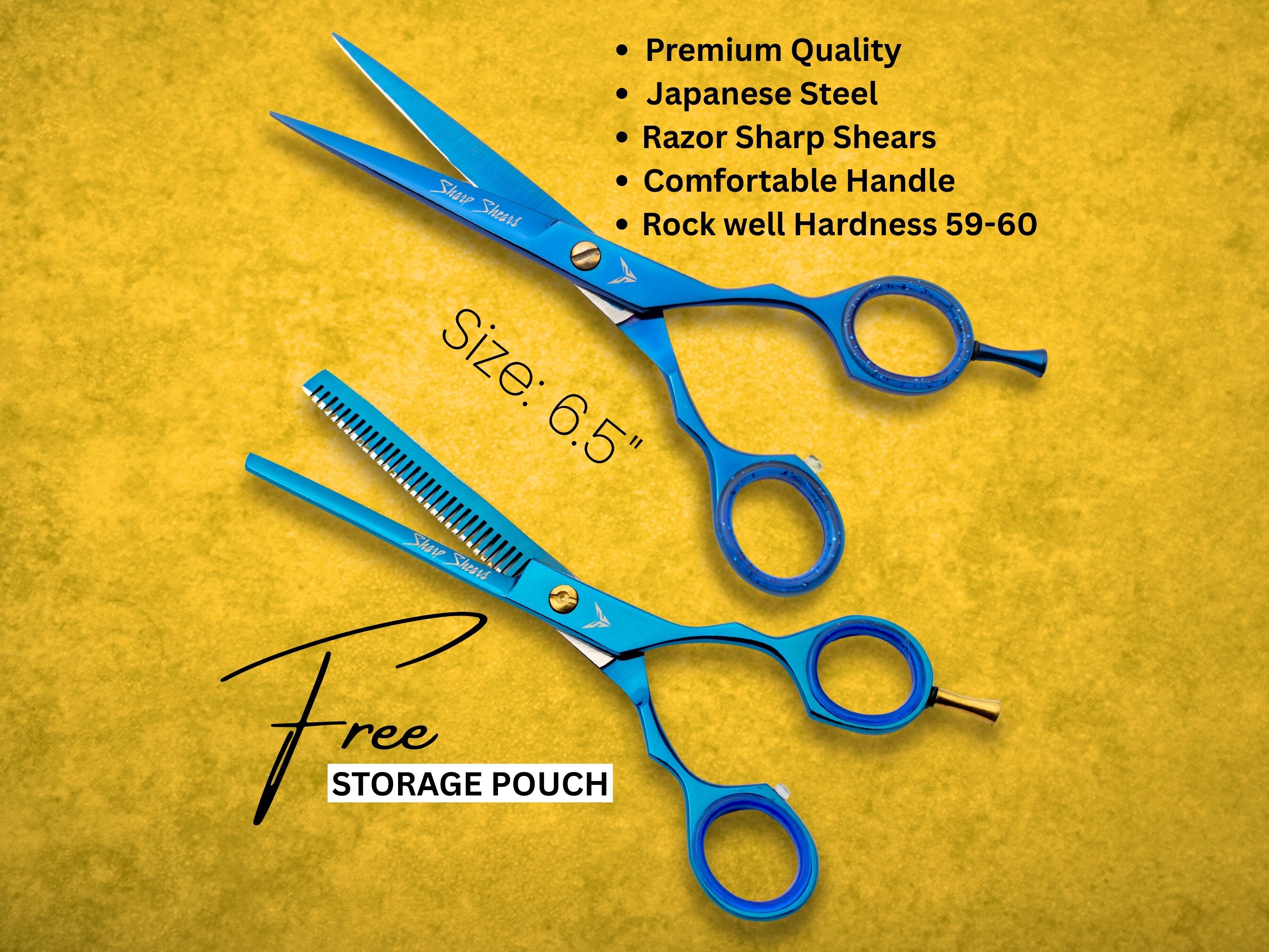 Japanese Steel Barber Shear Set: 6.5" Hair Cutting & Thinning - Storage Pouch
