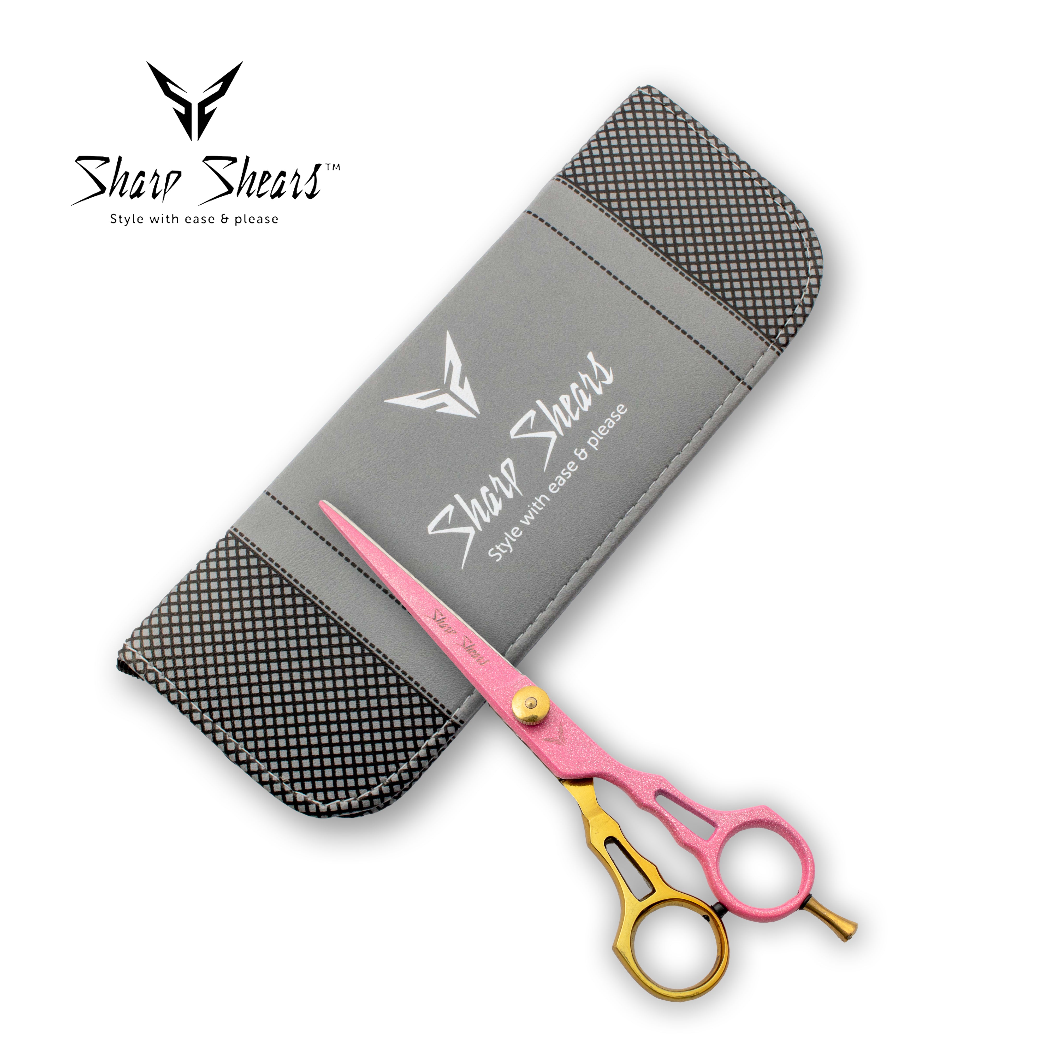 Barber Scissors 6.5" Pink and Gold – Professional Japanese Steel Hair Cutting Shears for Hairdressers & Stylists with Storage Pouch