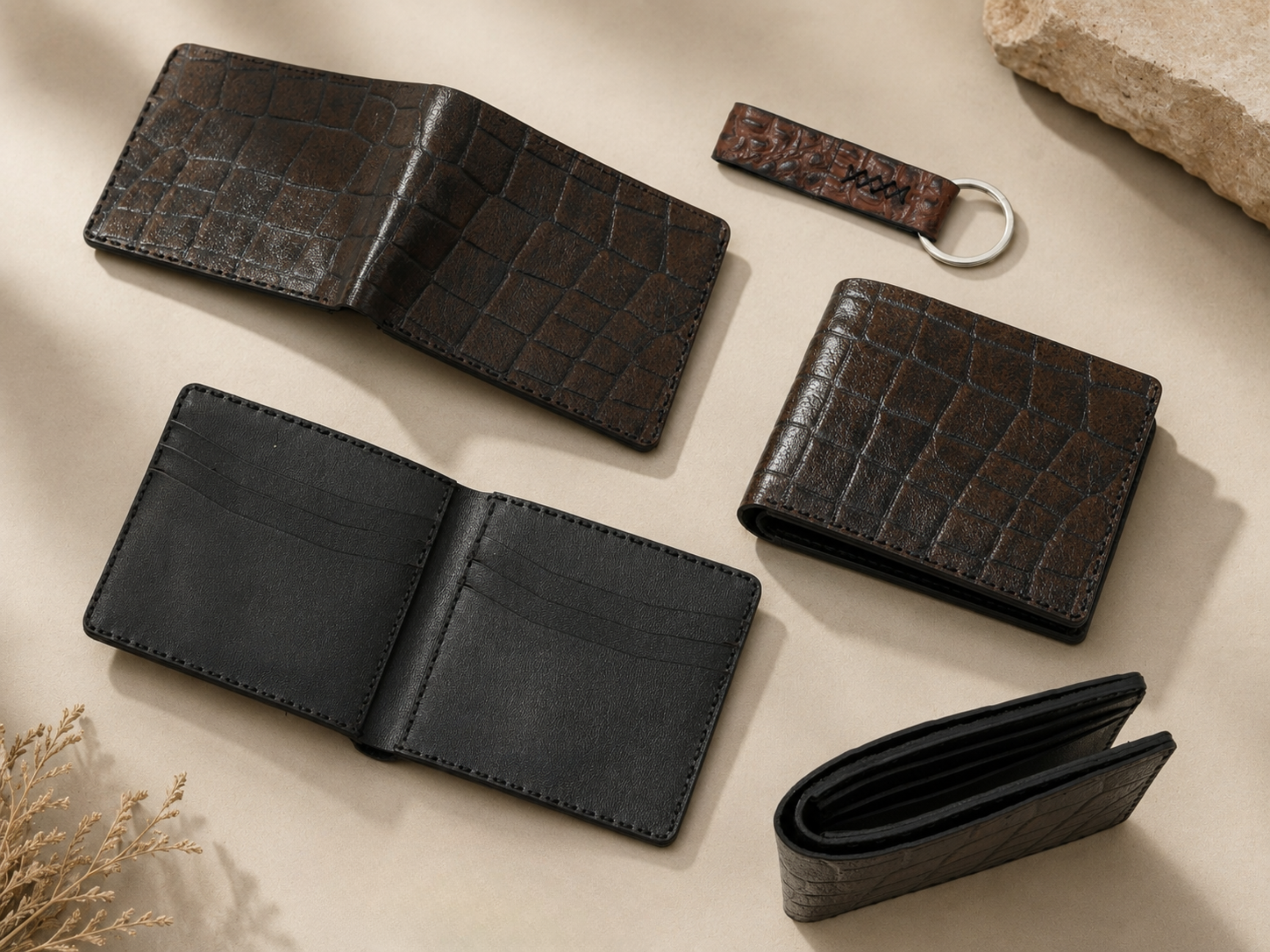 Personalized crocodile leather handmade wallet for men's bifold slim card holder engraved wallets college graduation gifts for him