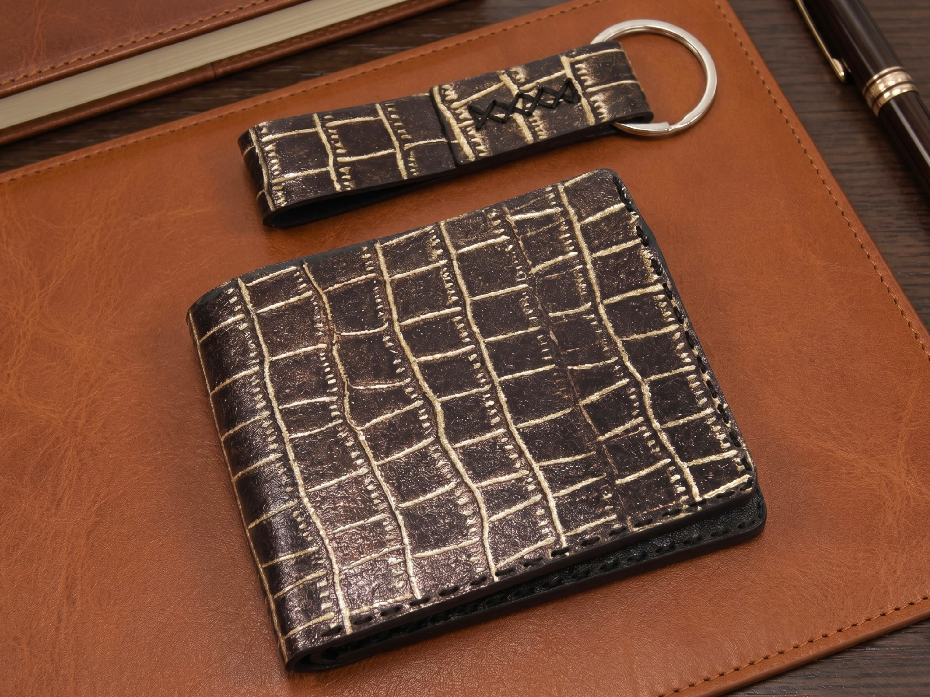 Exotic handmade crocodile leather wallets for men's bifold slim card holder with money clips engraved wallets birthday gifts for him