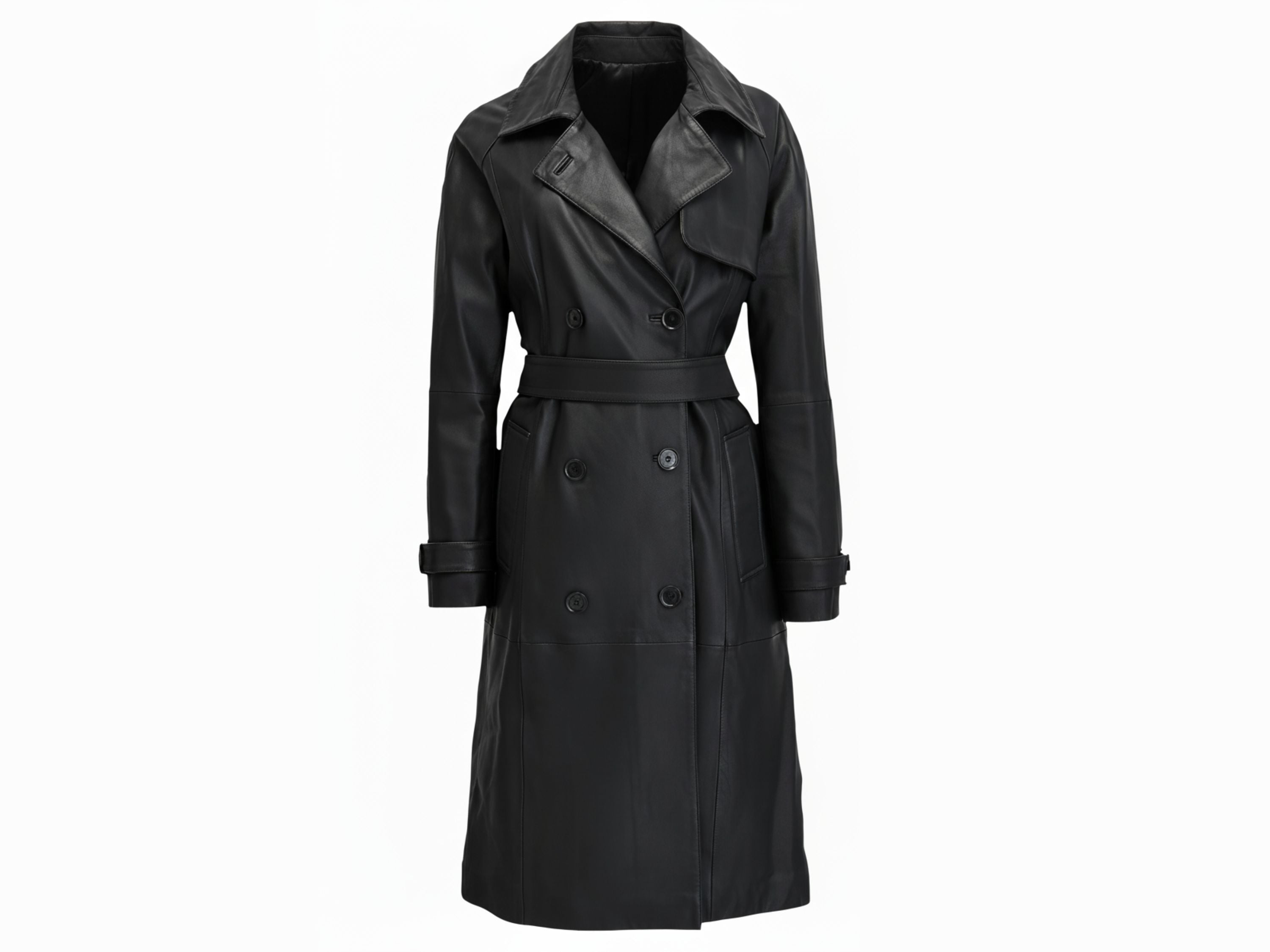 Long Leather Coat – Black Women’s Luxury Outerwear, Genuine Leather Trench, Fall Fashion Gift for Her business owner gifts