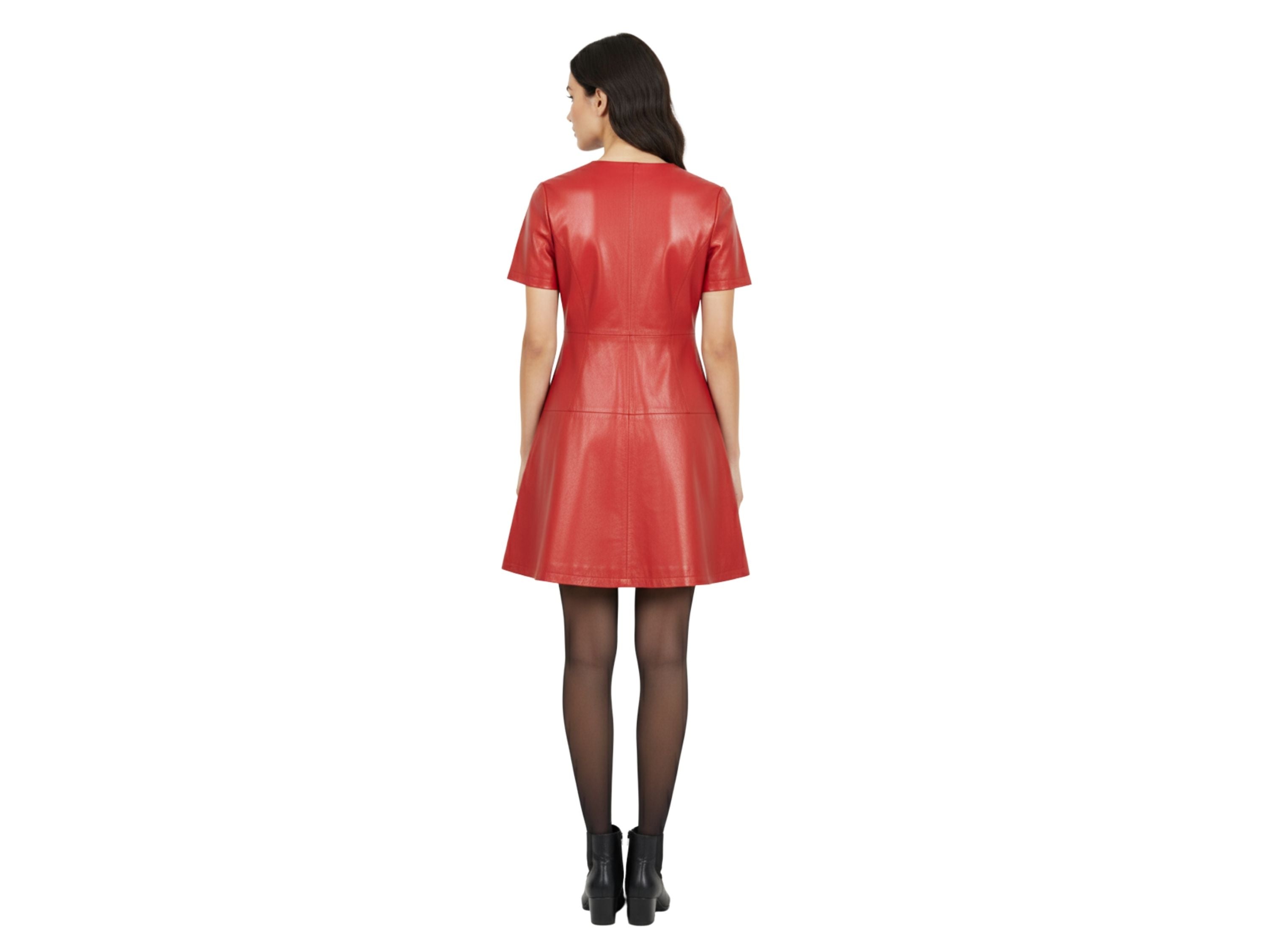Leather Skater Dress for Women – Handmade Genuine Leather Party Dress | Luxury Gift for Her | Black, Red & Burgundy