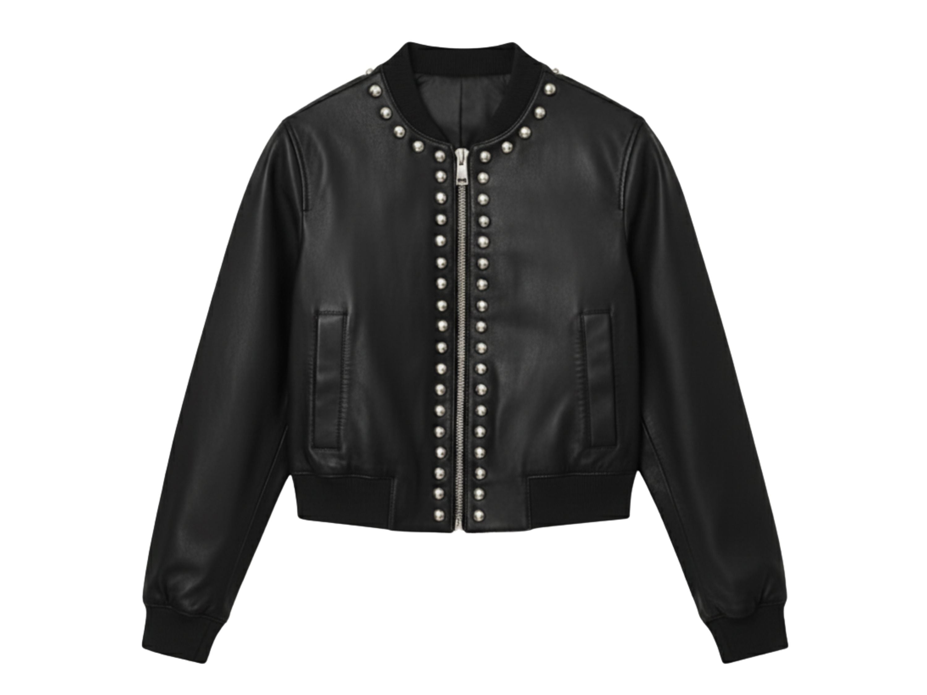 Leather Bomber Jacket for Women – Silver Studded Red, Black & Burgundy Jackets | Luxury Winter Outfit & Boss Lady Gift by Eighty Seven Groups