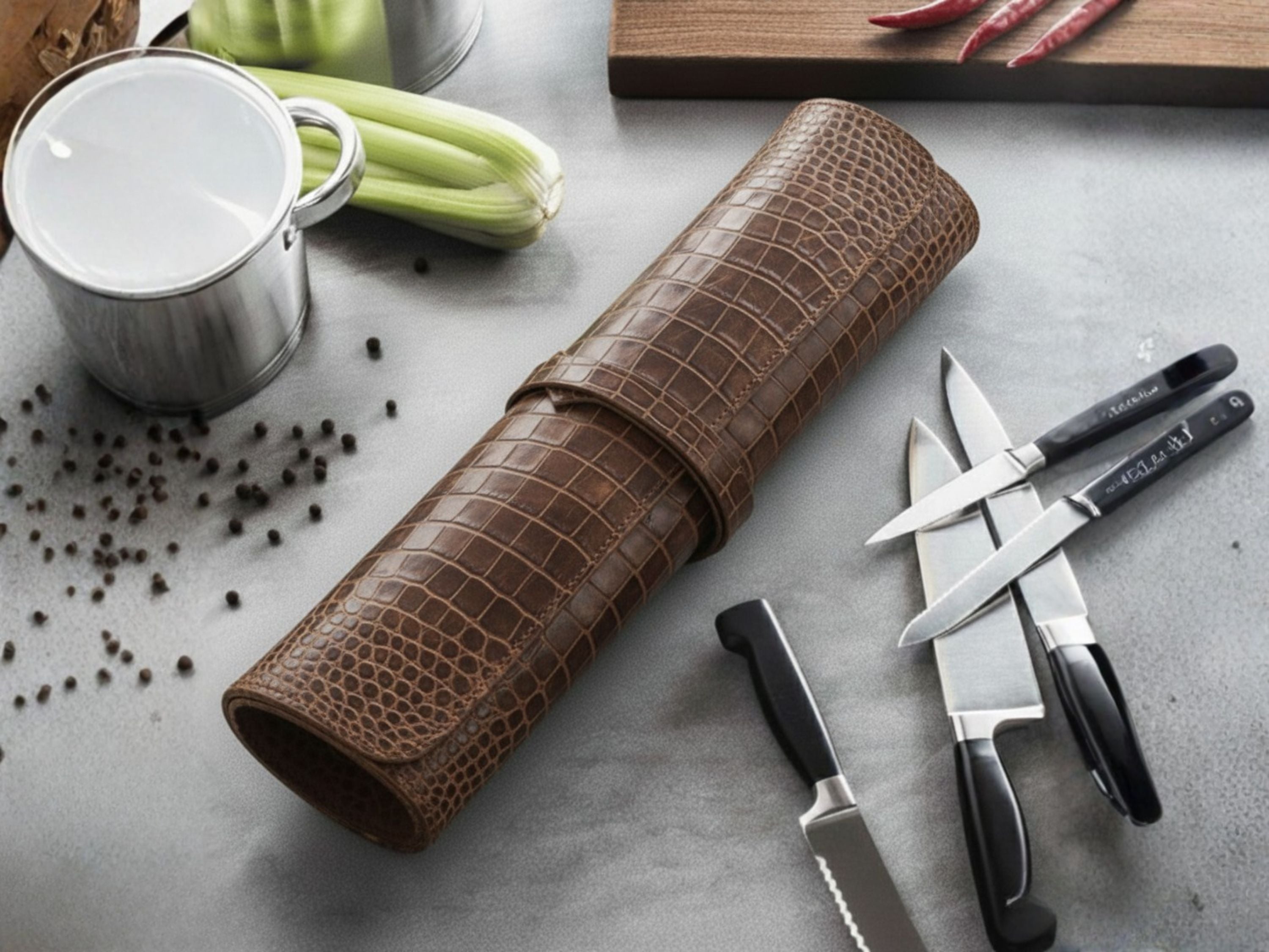 Brown Crazy Horse Leather Knife Roll – Premium 6 Slot Chef Knife Bag