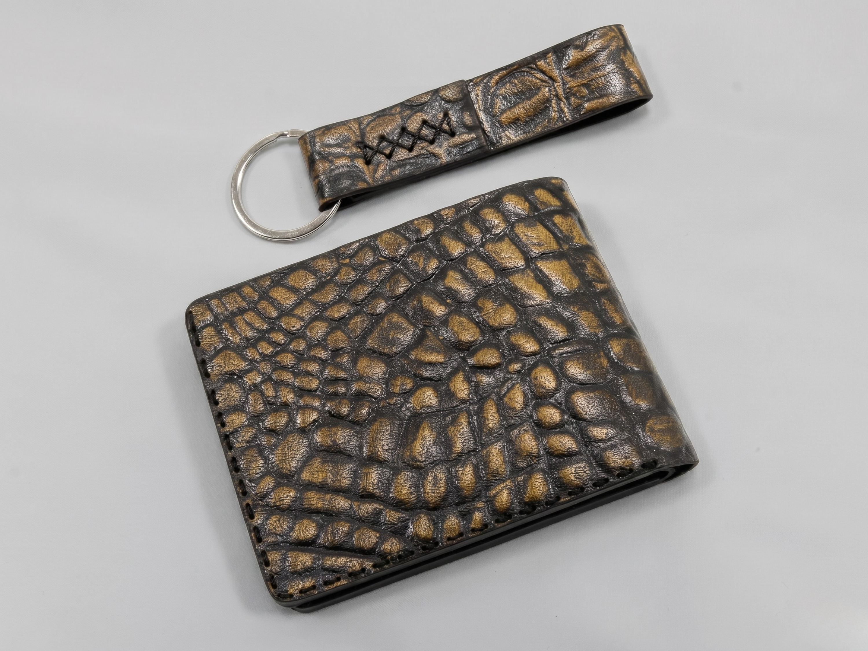 Crocodile leather handmade wallet for mens husband gift bifold slim card holder with key chain engraved wallets anniversary gifts for him