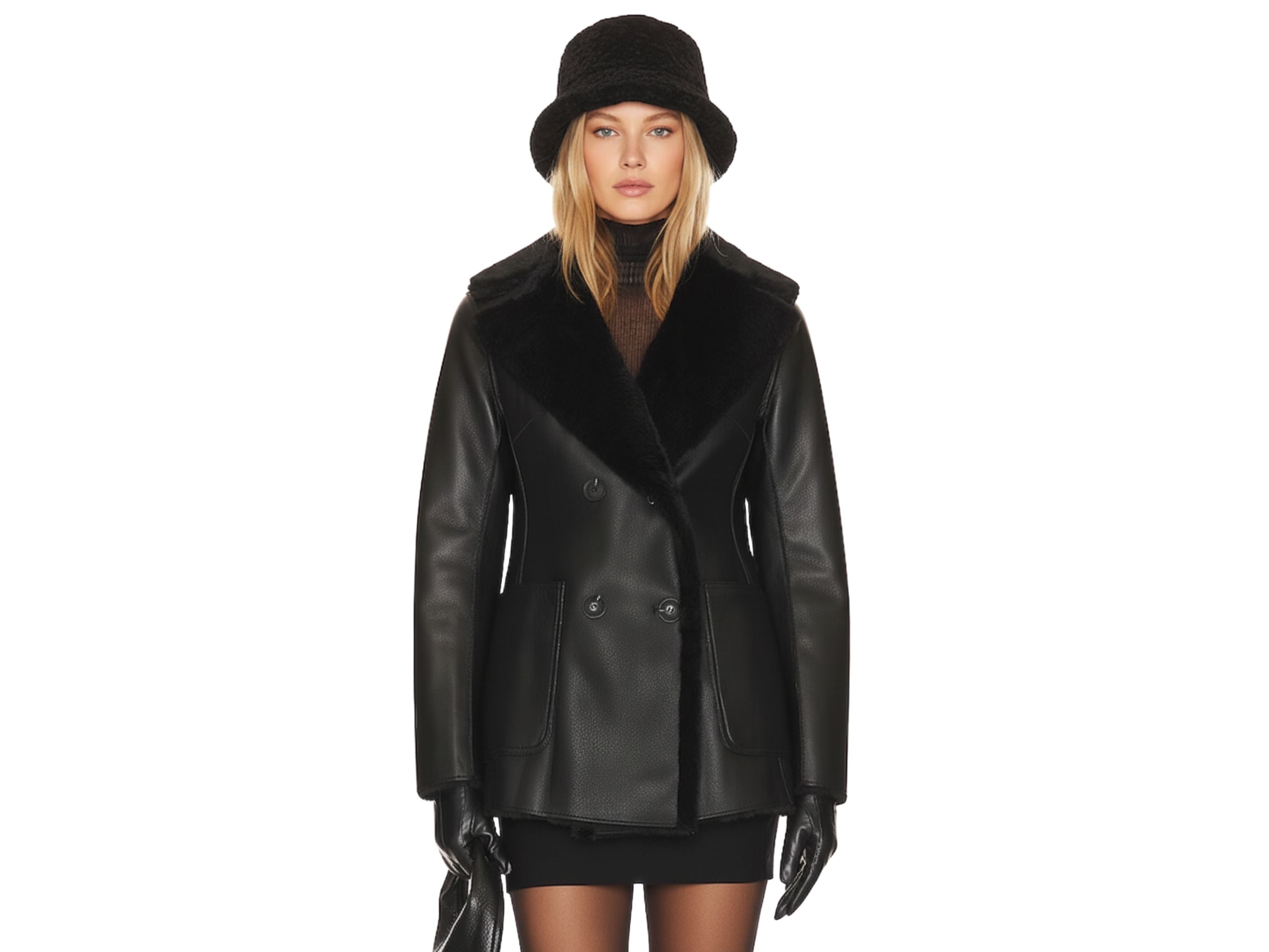 Lambskin Leather Women’s Coat with Shearling Fur