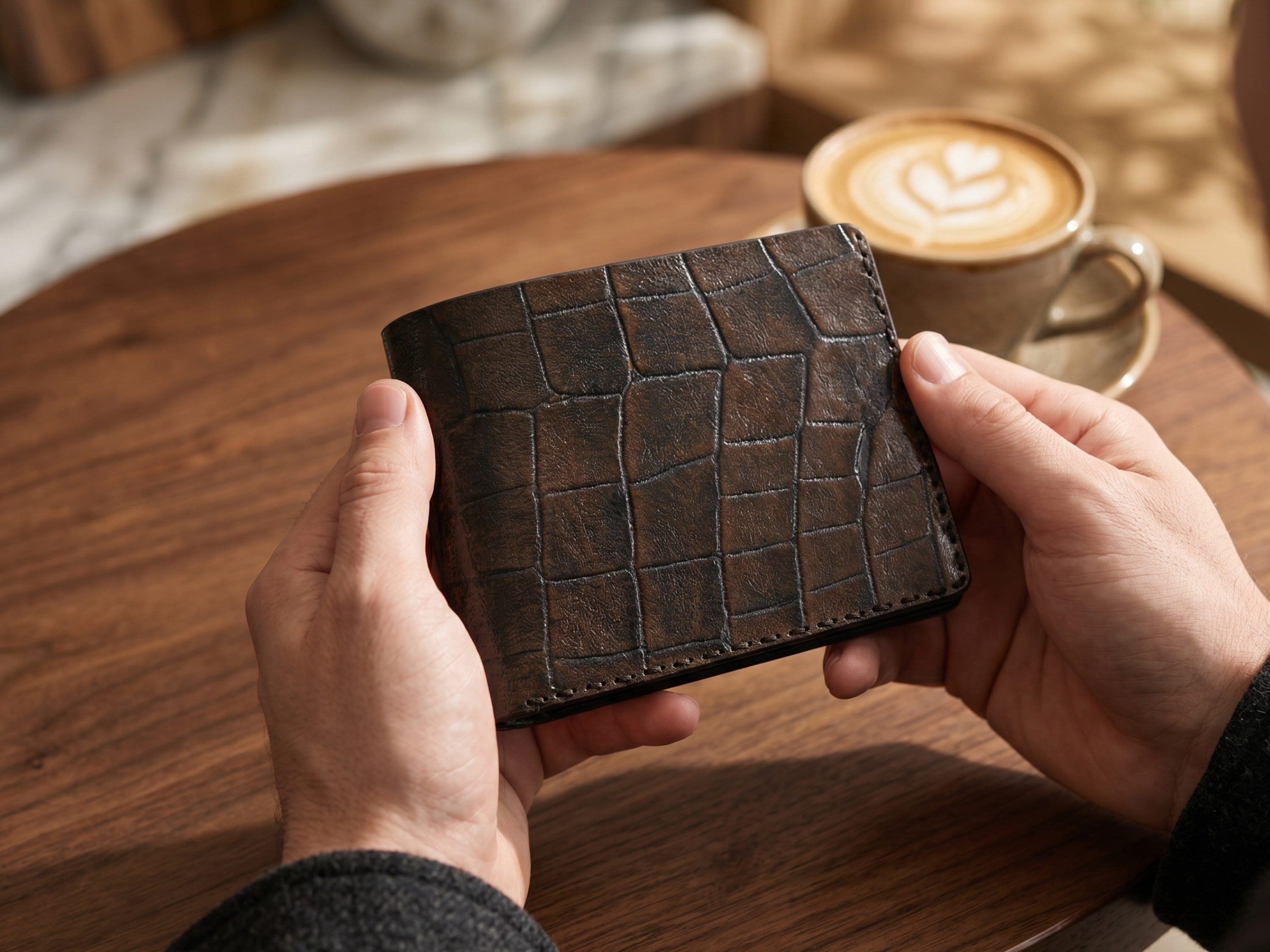 Personalized crocodile leather handmade wallet for men's bifold slim card holder engraved wallets college graduation gifts for him
