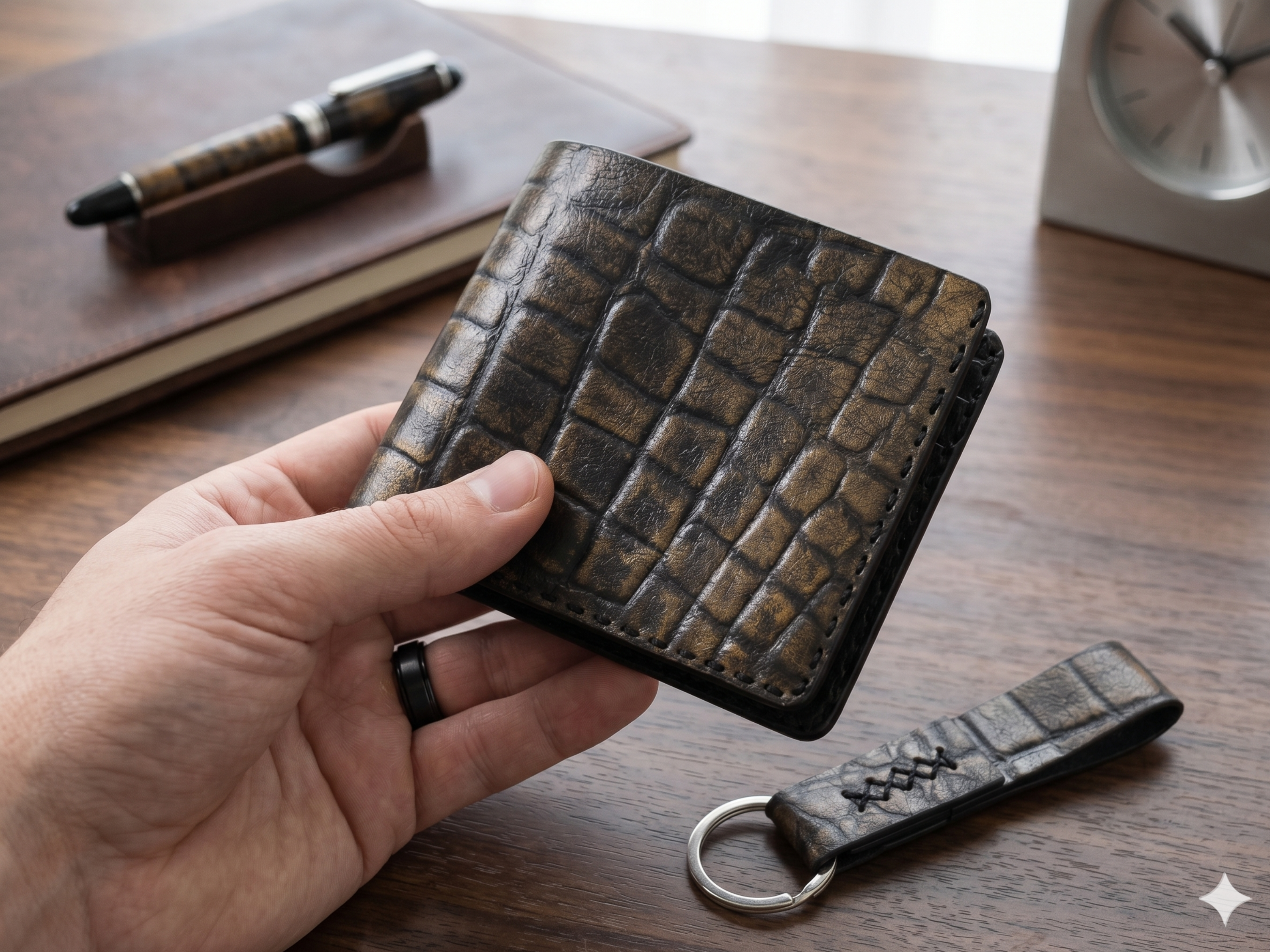 Customized handmade crocodile leather wallet for mens boyfriend gift bifold slim card holder engraved wallets birthday gifts for him
