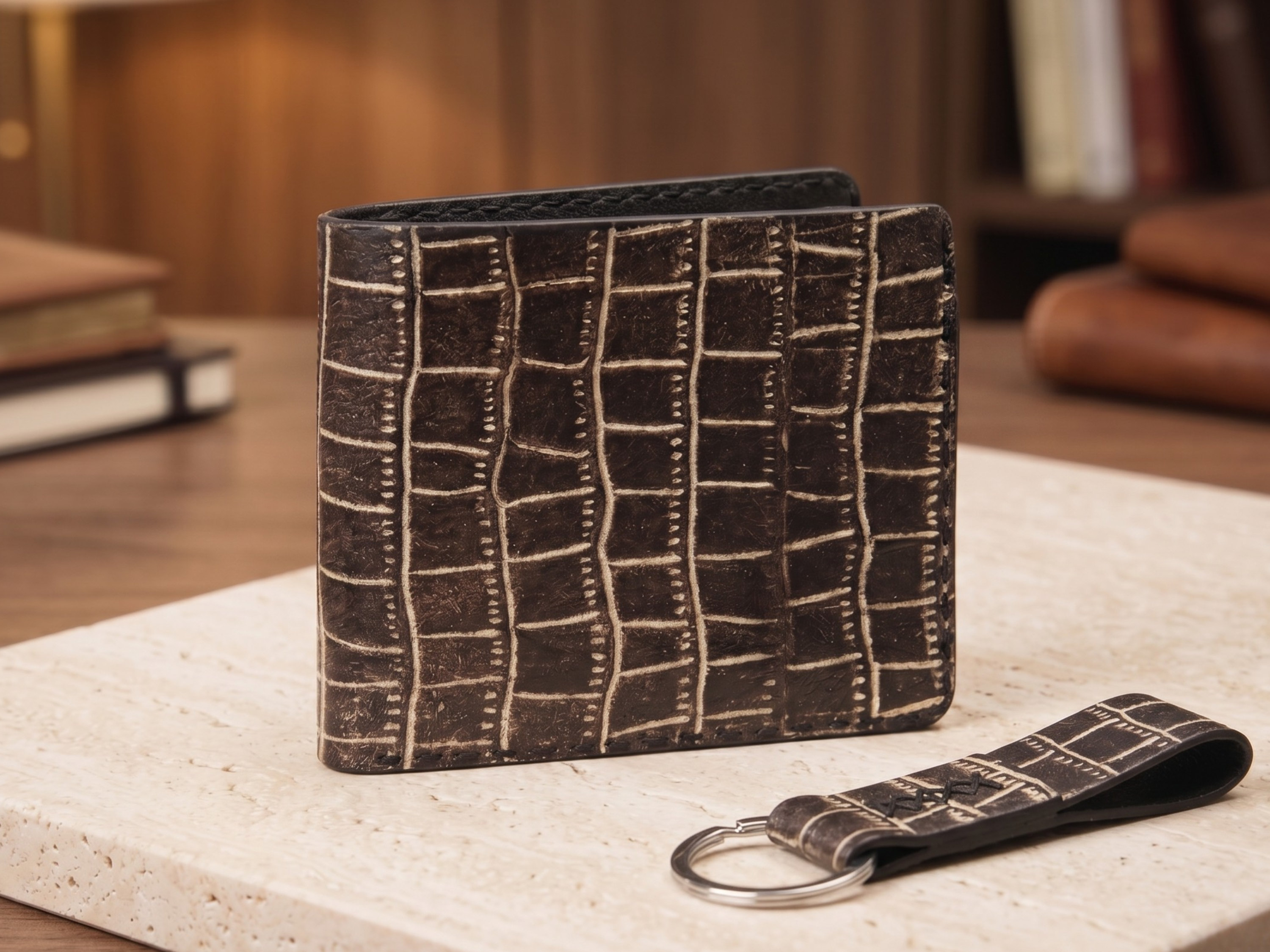 Exotic handmade crocodile leather wallets for men's bifold slim card holder with money clips engraved wallets birthday gifts for him