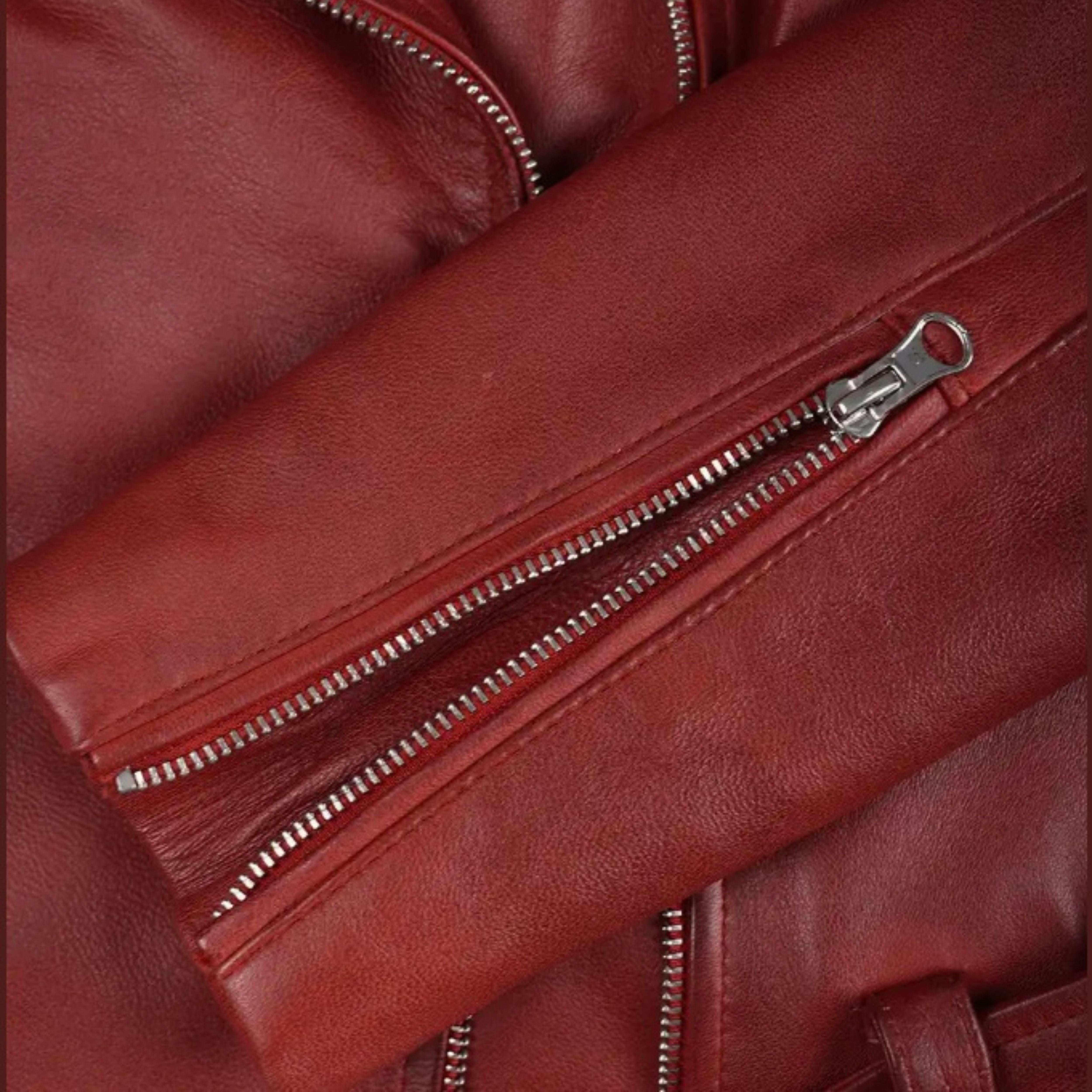 Women’s Real Lambskin Leather Biker Jacket – Asymmetrical Belted Moto Style in Red
