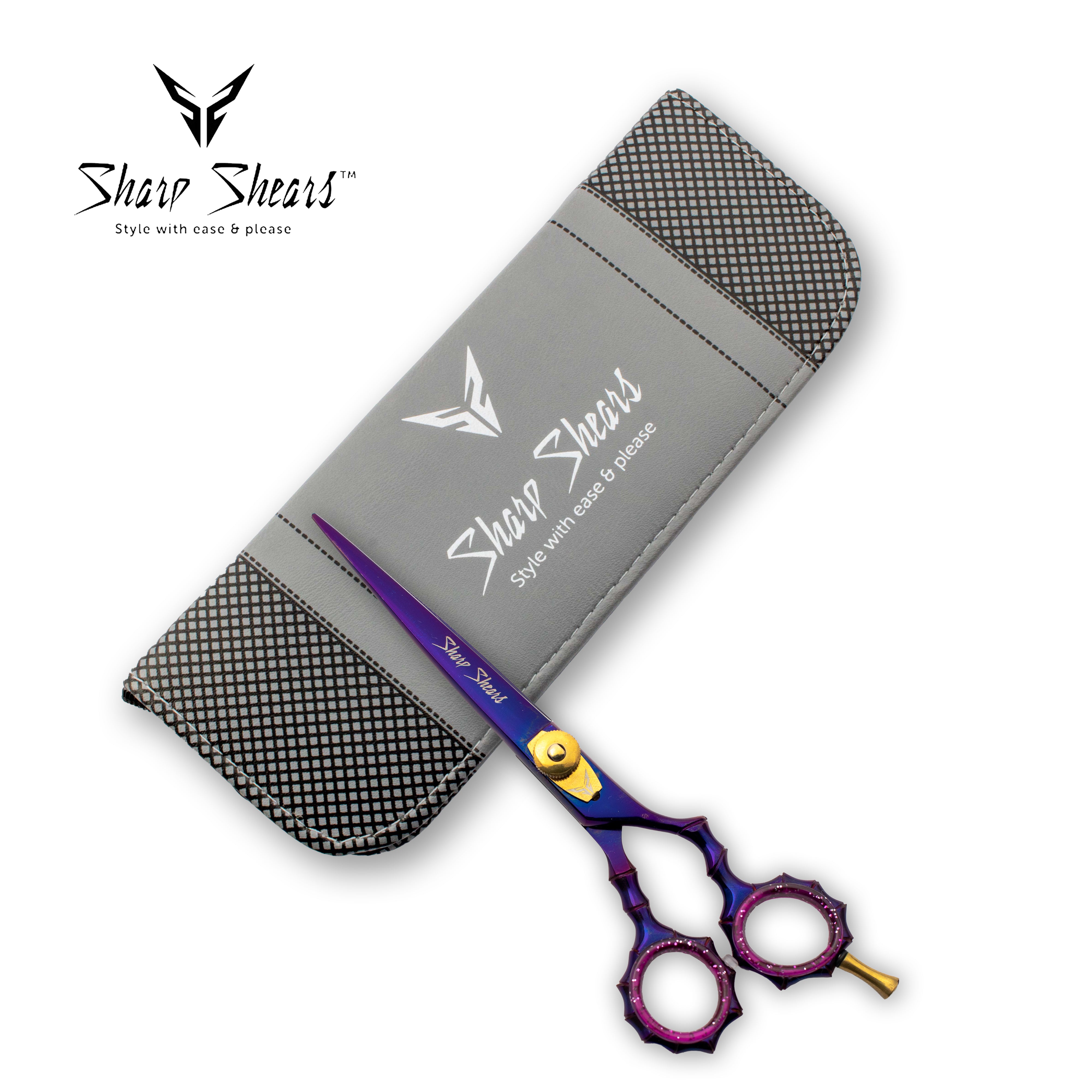 Barber Shears Scissors 6.5" Purple Japanese Steel Professional Hairdressing Tool for Stylists with Storage Pouch