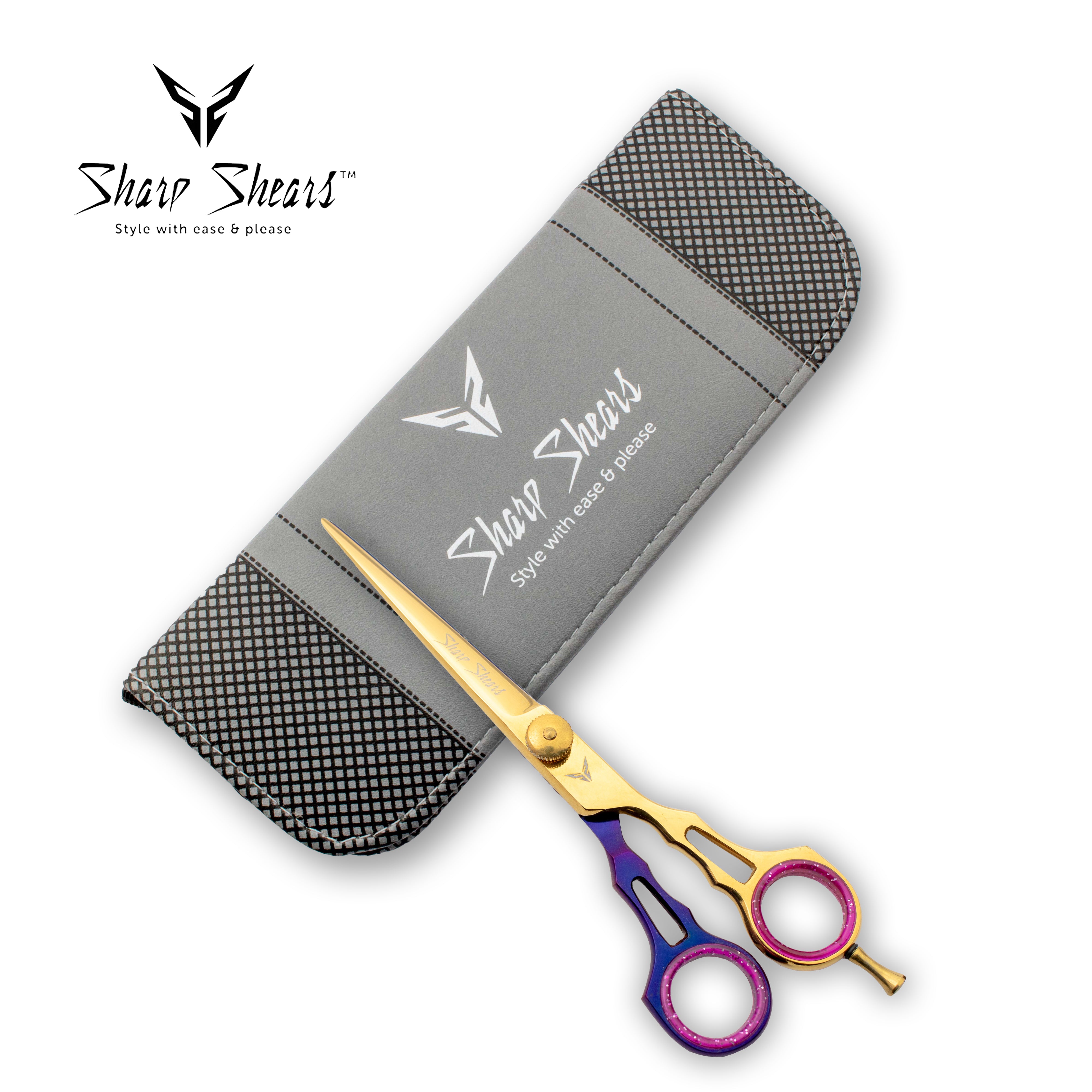 Hairdressing Scissors 6.5" Purple and Gold – Japanese Steel Professional Hair Cutting Shears for Stylists & Barbers with Storage Pouch