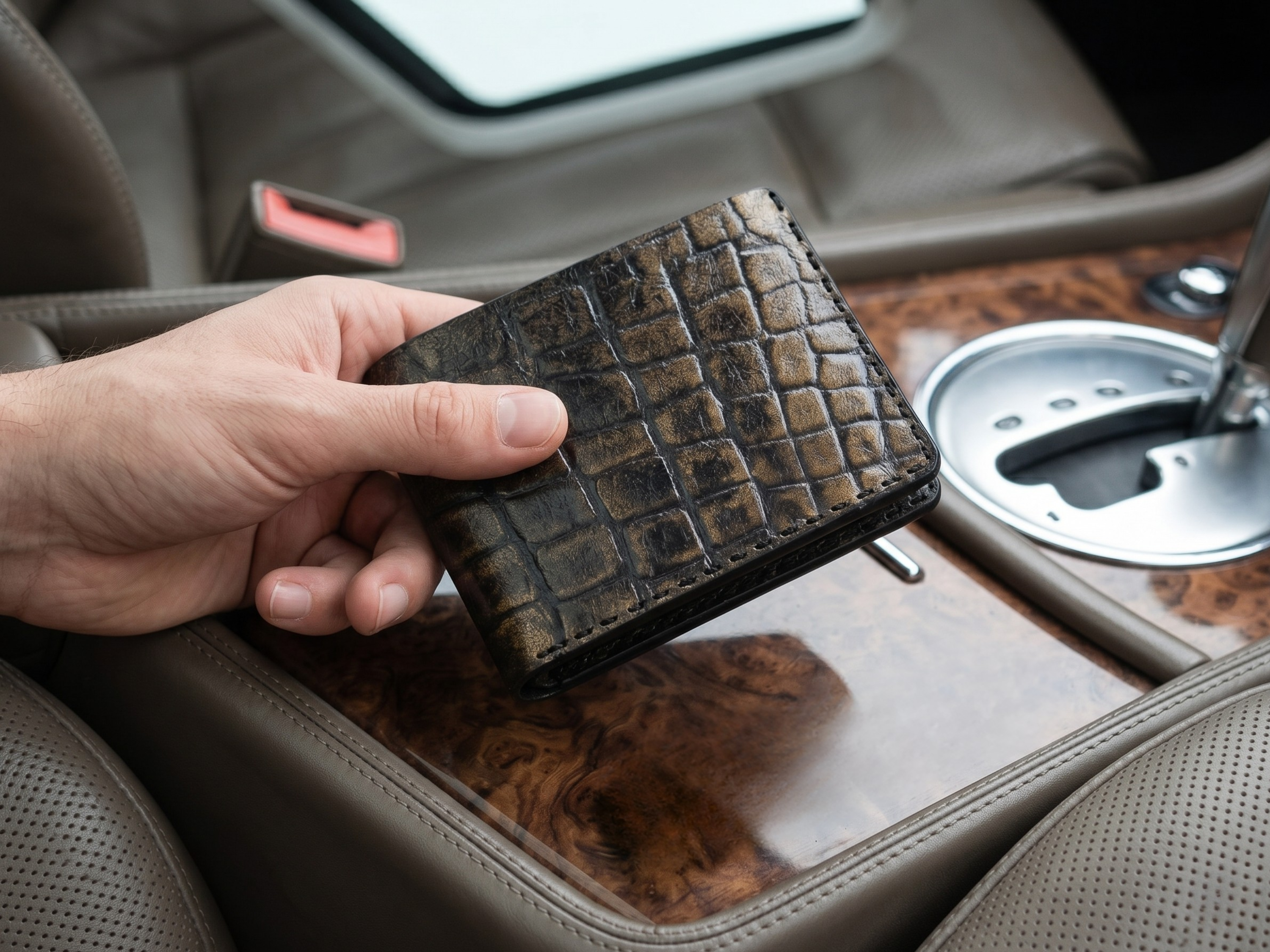 Customized handmade crocodile leather wallet for mens boyfriend gift bifold slim card holder engraved wallets birthday gifts for him