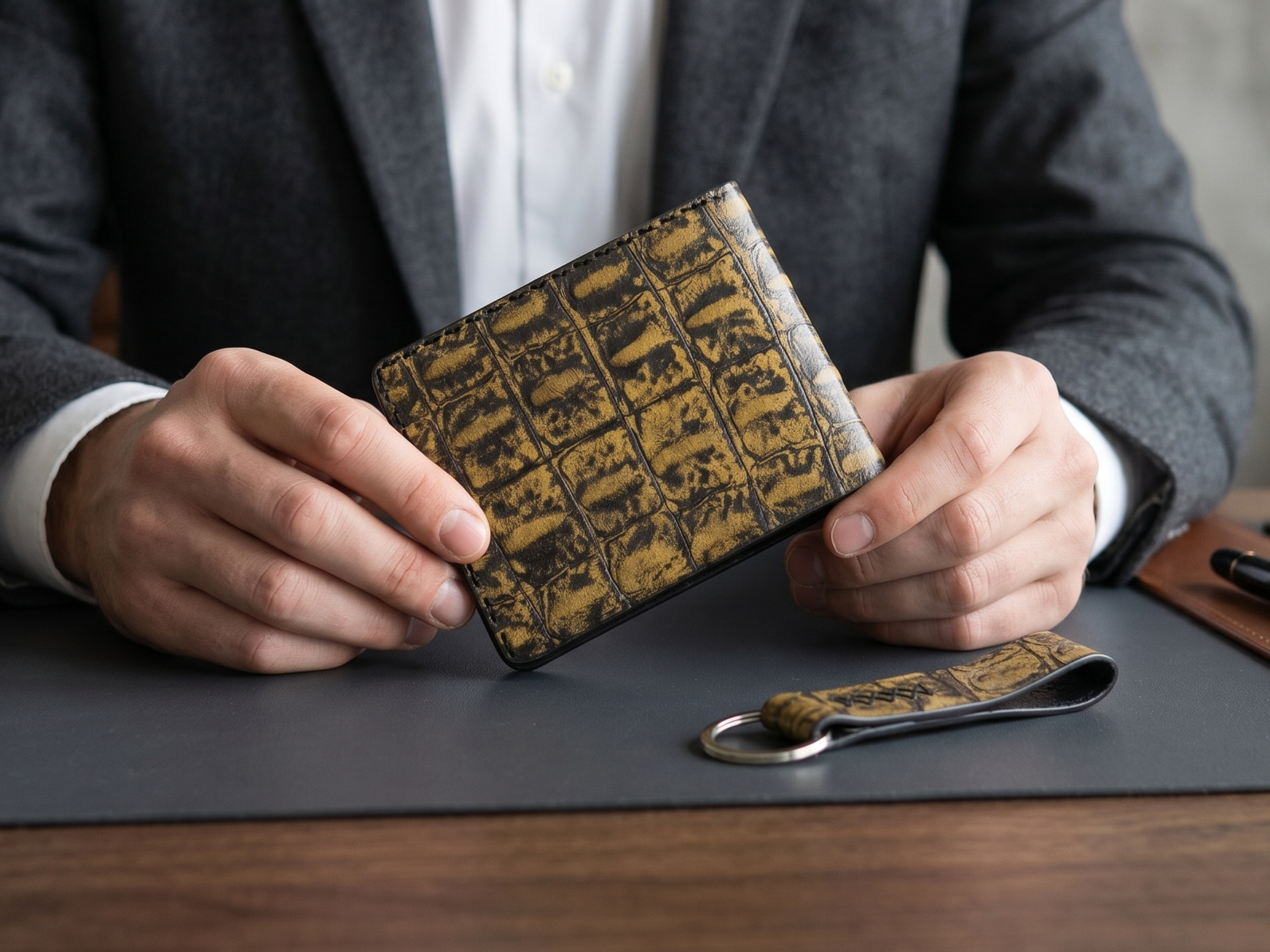 Custom handmade crocodile leather wallet for men husband gift bifold slim card holder exotic wallets anniversary gifts for him