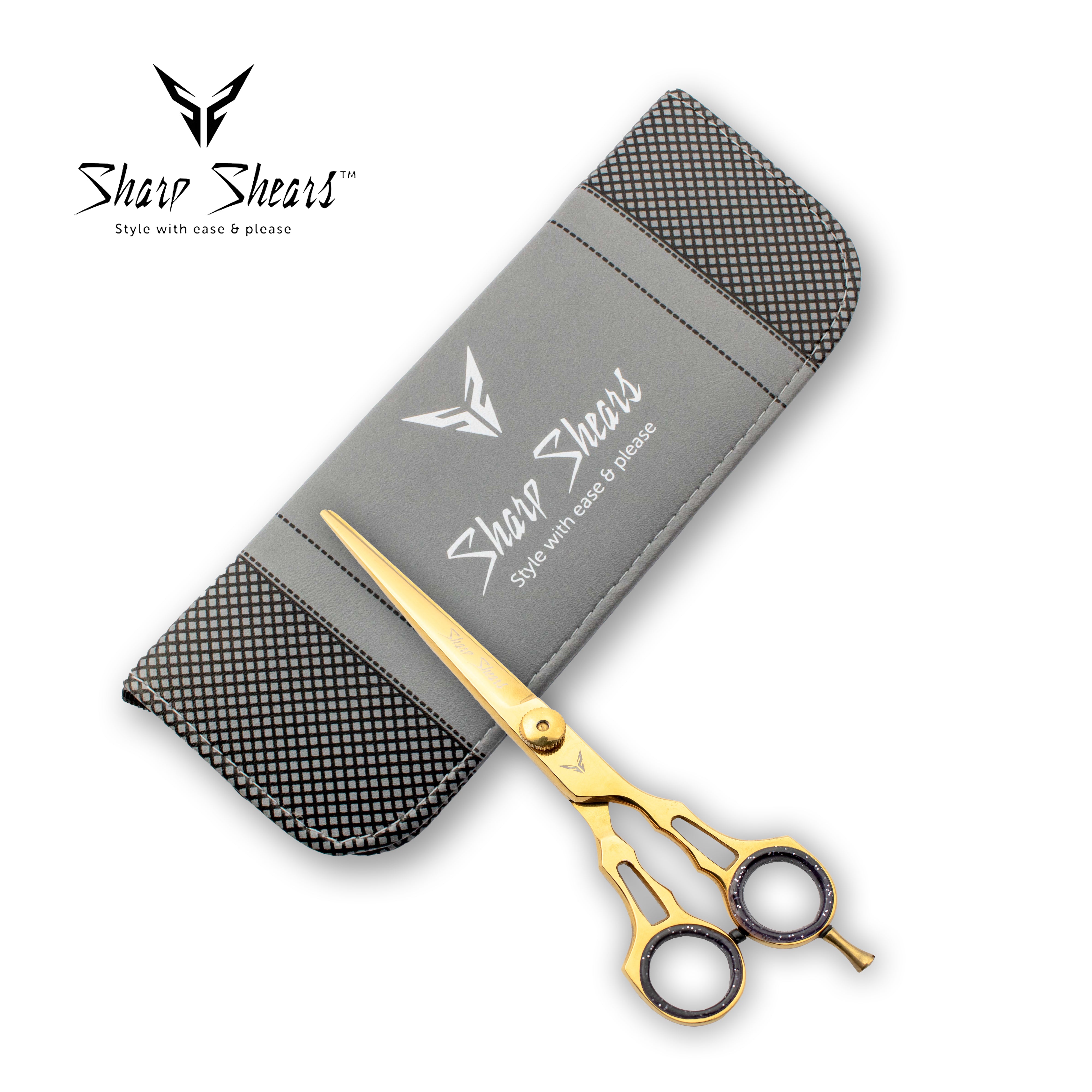 Gold Hair Scissors 6.5" – Professional Japanese Steel Barber Shears for Hairdressers & Stylists with Storage Pouch