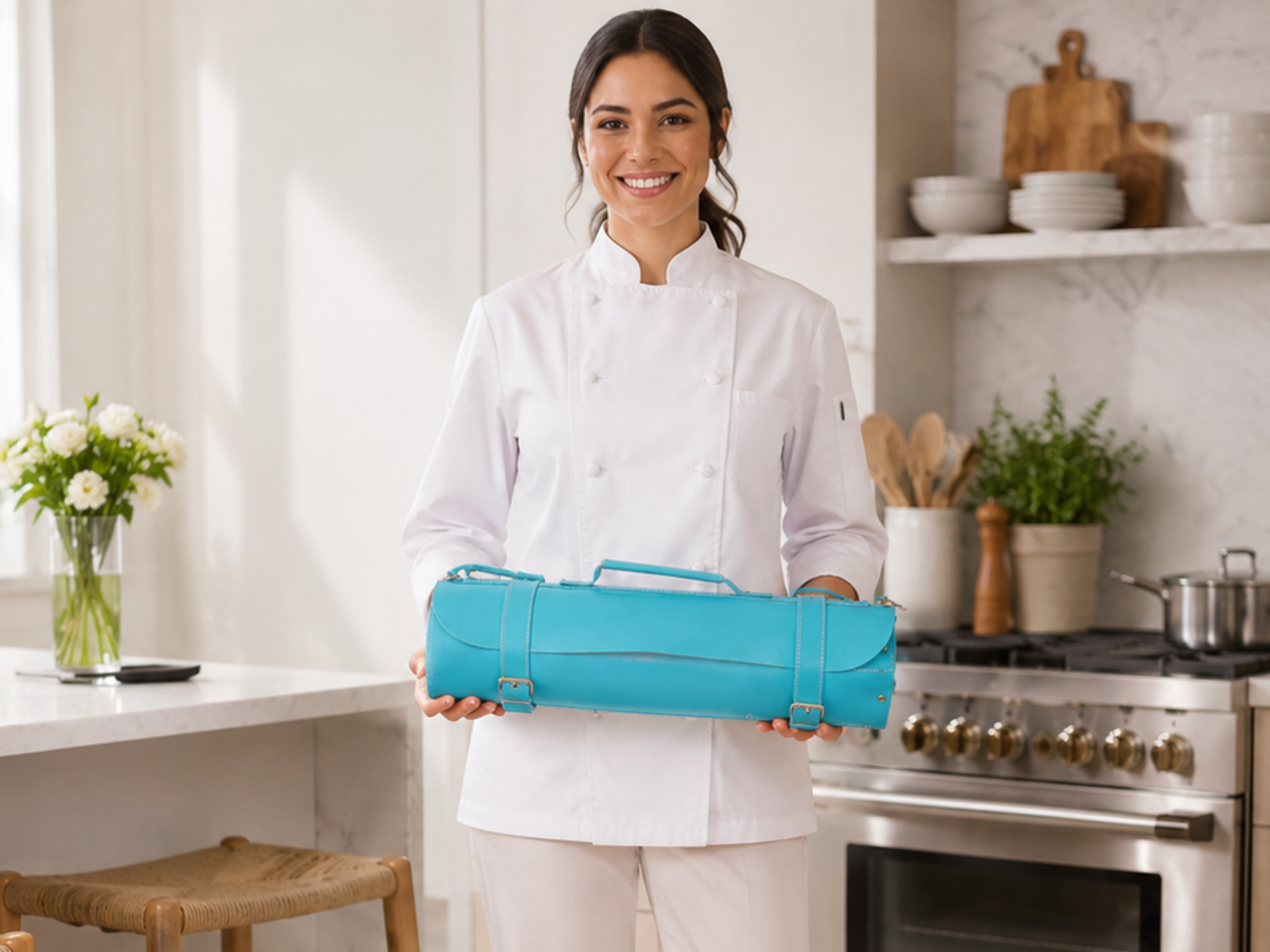 Personalized leather knife roll 16 slots of portable kitchen tool organizer graduation gift gifts for chef knife travel and storage bag