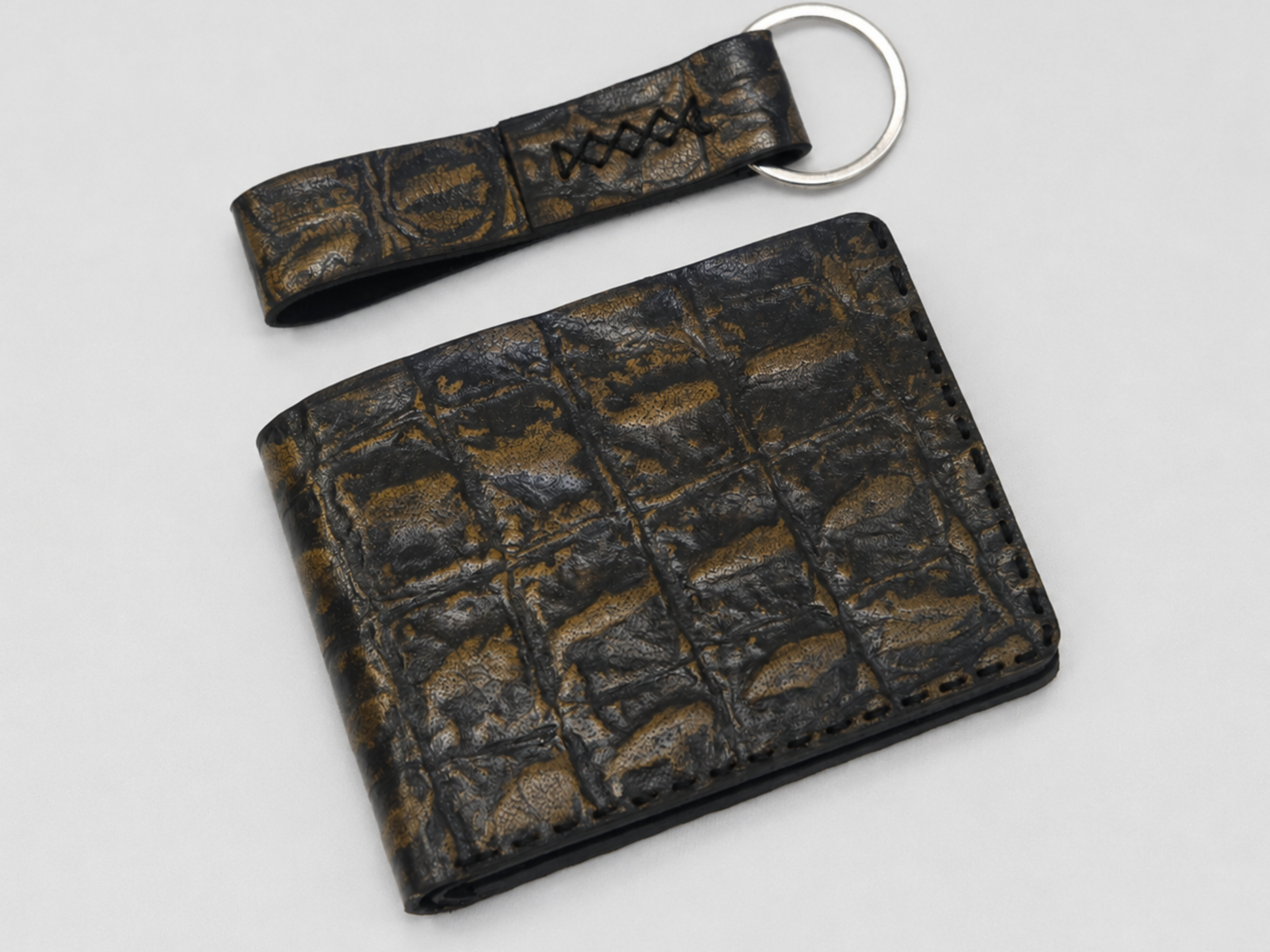 Leather crocodile handmade Bifold Wallet for men's wedding gift slim card holder with key chains exotic wallets gifts for him
